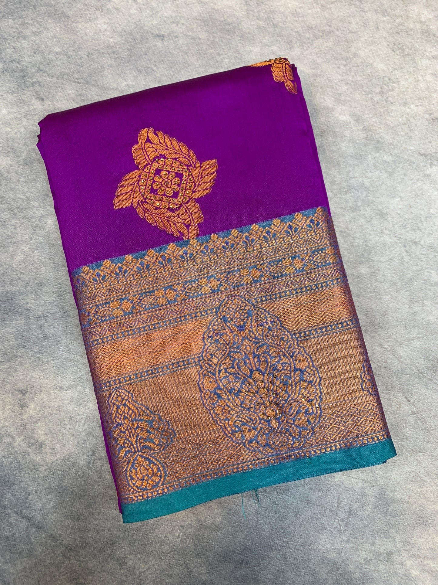 Soft Silk Casual Saree Purple Colour with Rama Green and Golden Colour Border