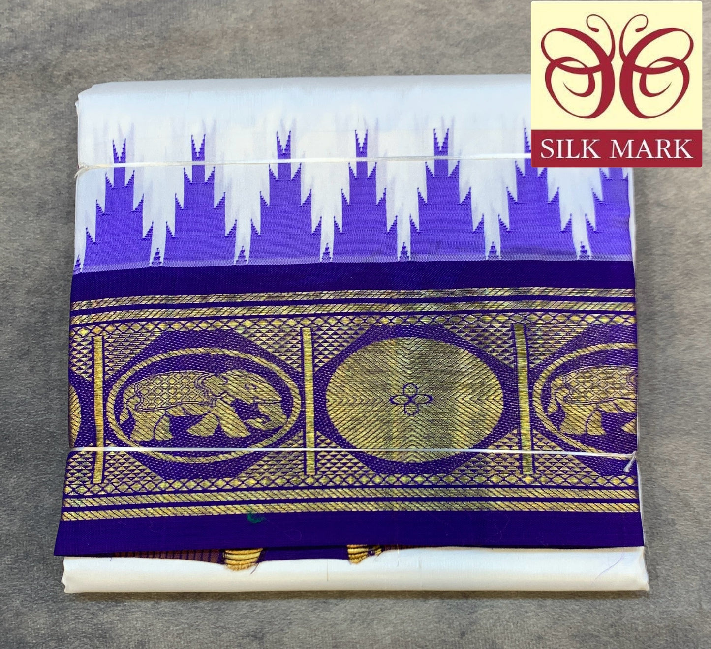6 Mulam Silk Pooja Towel White Colour with Ganga Jamuna Korvai Border( Pre Order Available)