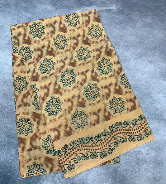 Chettinad Sungudi Cotton Sandal Colour with Self Colour Border Design