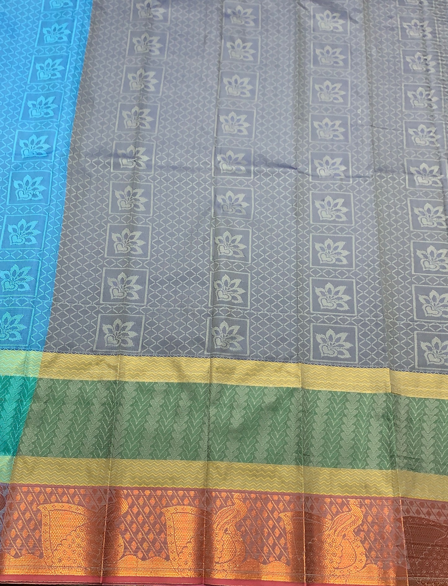 Synthetic Cotton Saree Blue Colour with Copper Border