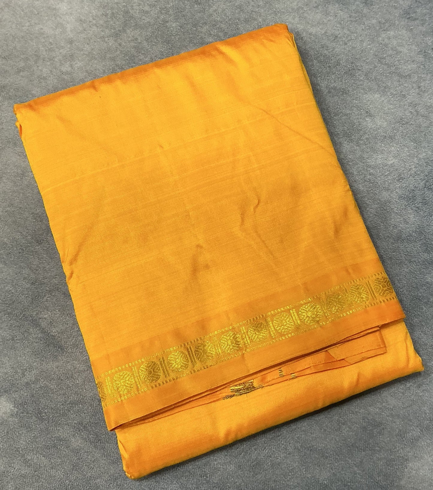 9X5 Pure Silk Dhoti Mango Yellow Small Border