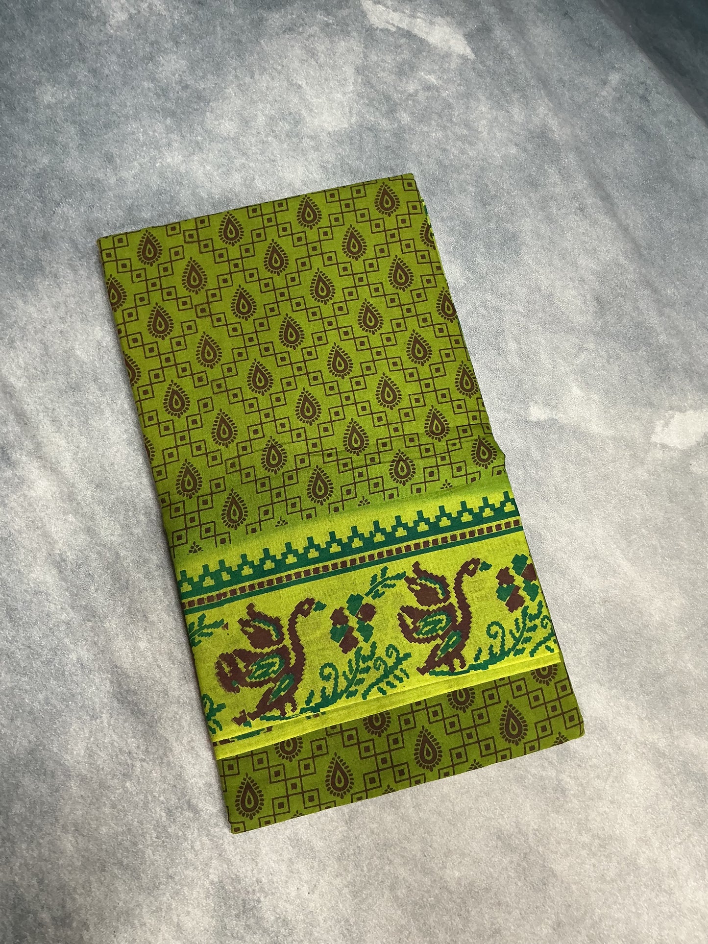 MulMul Cotton Olive Green Colour with Parrot Green Colour Border