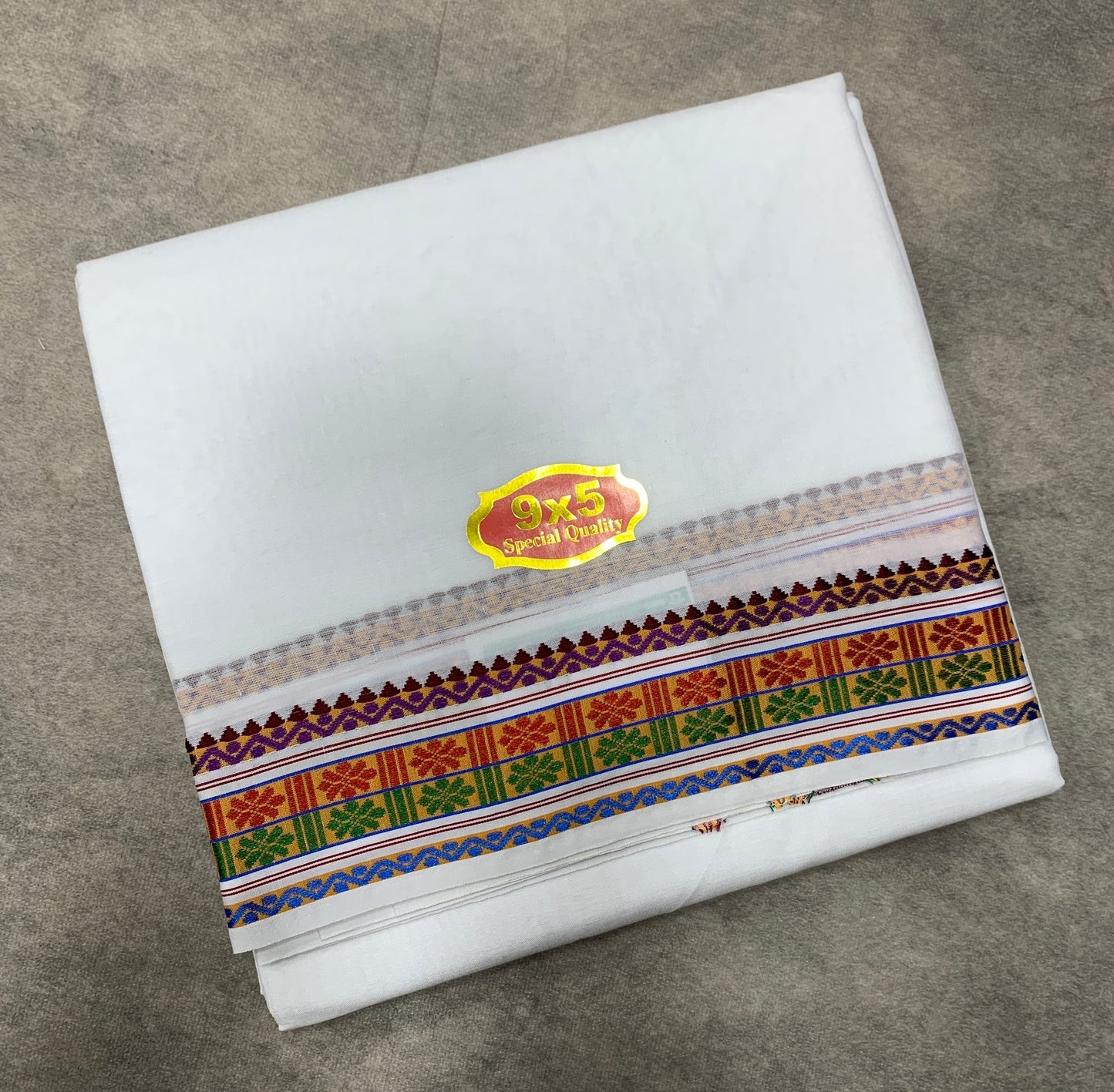 9X5 Cotton Dhoti White Colour with Red and Green Border