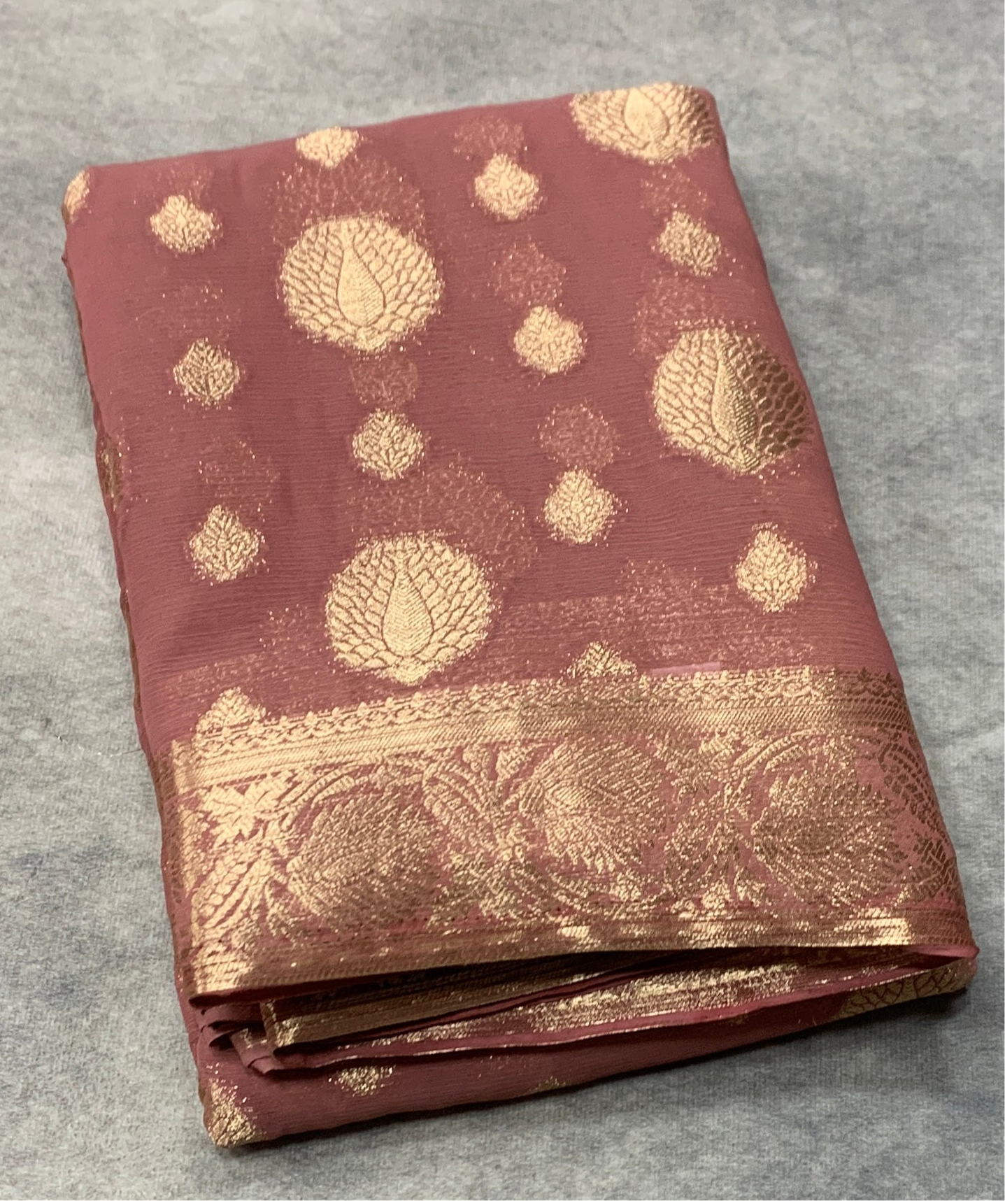 Georgette Saree Onion Pink Colour with Sliver Floral Design Border