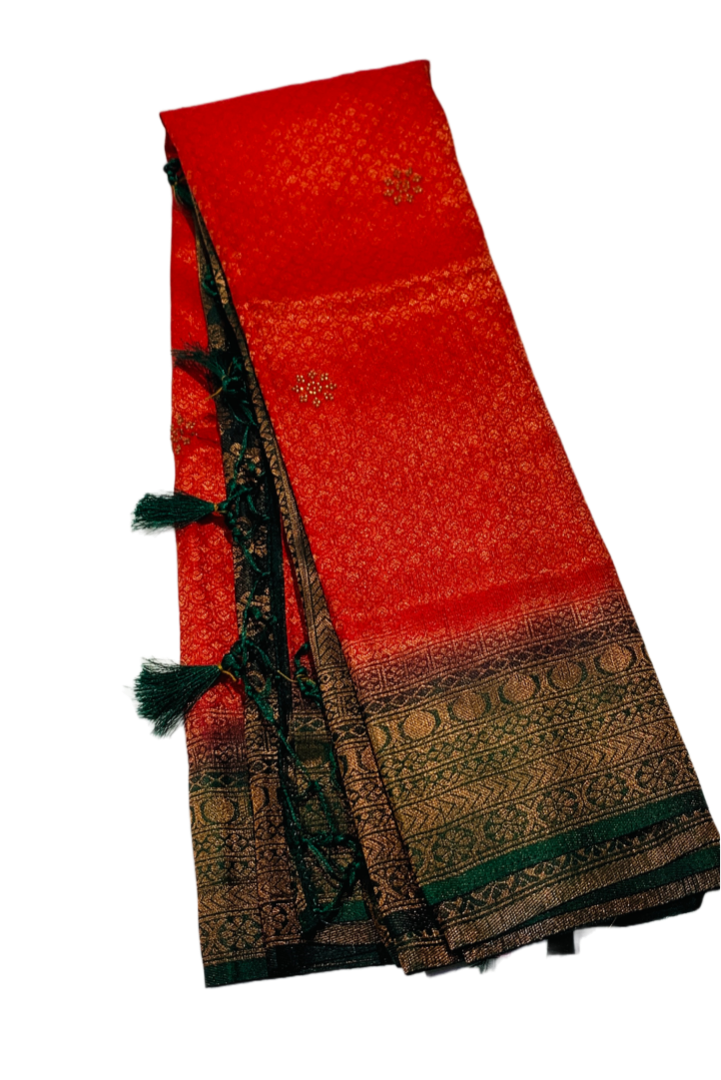 Soft Silk Saree Red Colour with Green Pallu