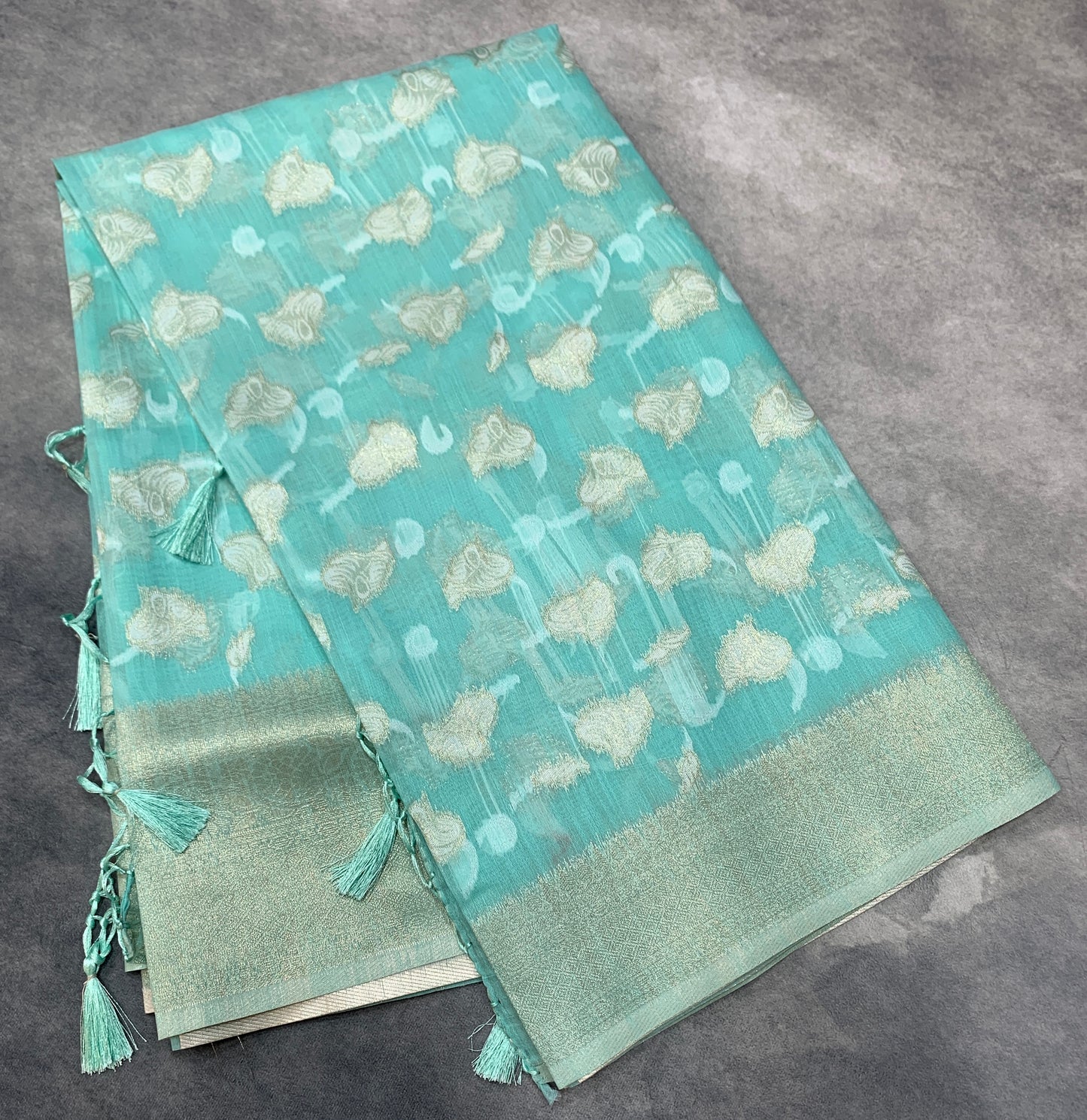 Banaras Katan Saree Sapphire Colour with Katan Work Border