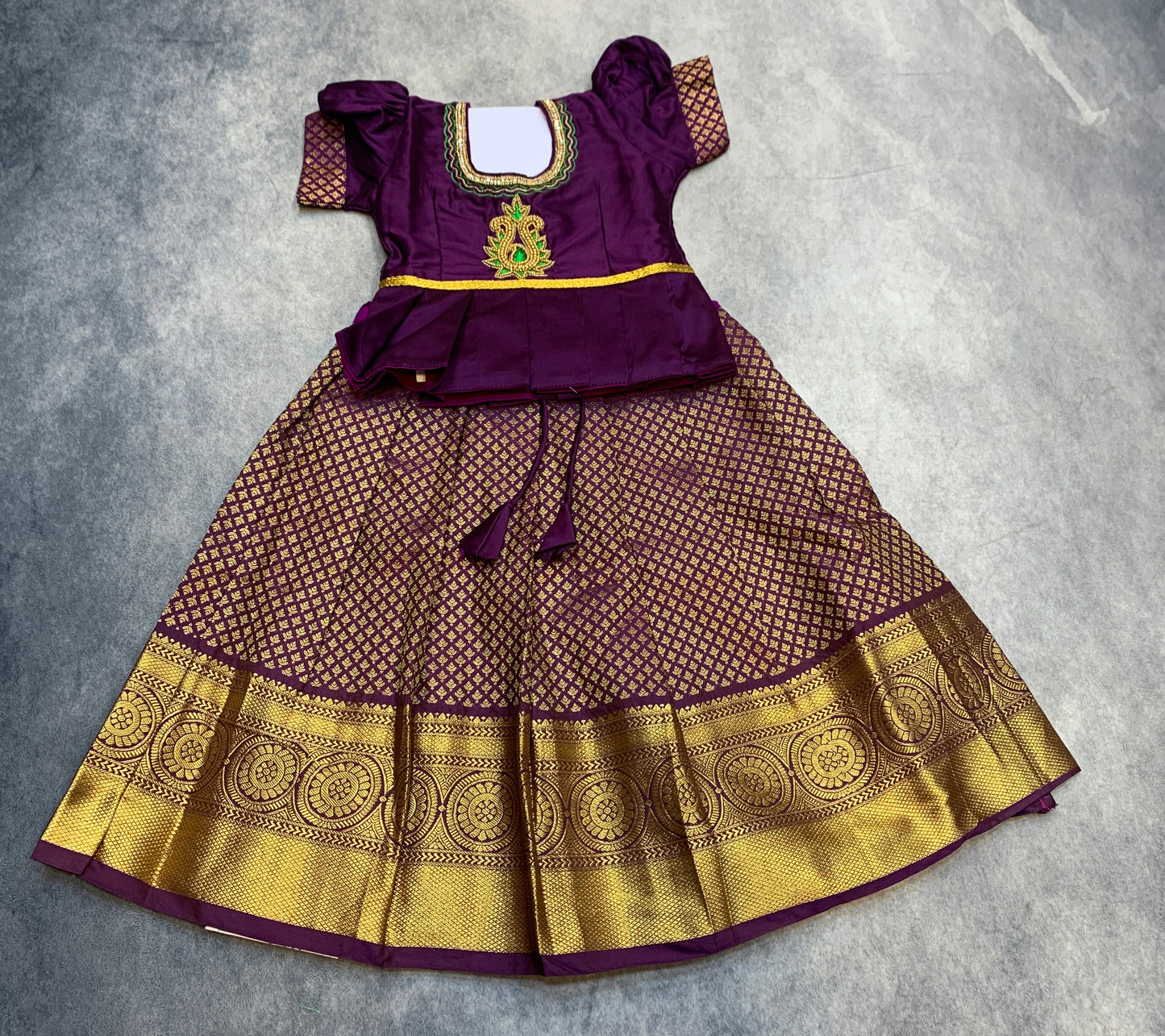Ready To Wear Dark Magenta Colour Pavadai with Contrast Dark Purple Colour Blouse