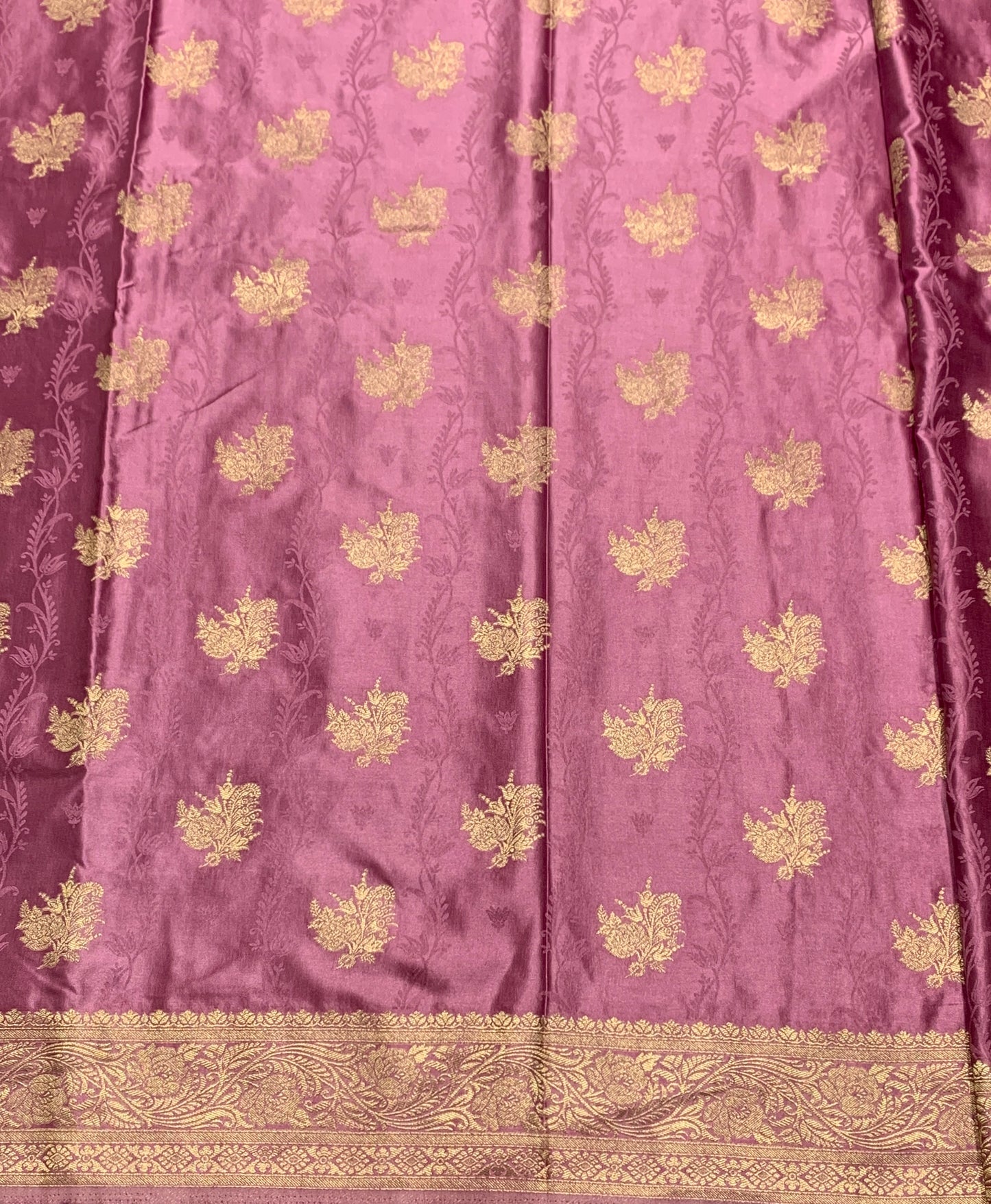 Banaras Saree Lavender Colour with Golden Colour Floral Design Border