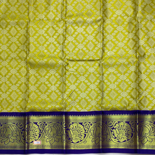 Mustard Shade Vegan Silk Kids Pattu Pavadai with Contrast Border for Newborn to 2 Years