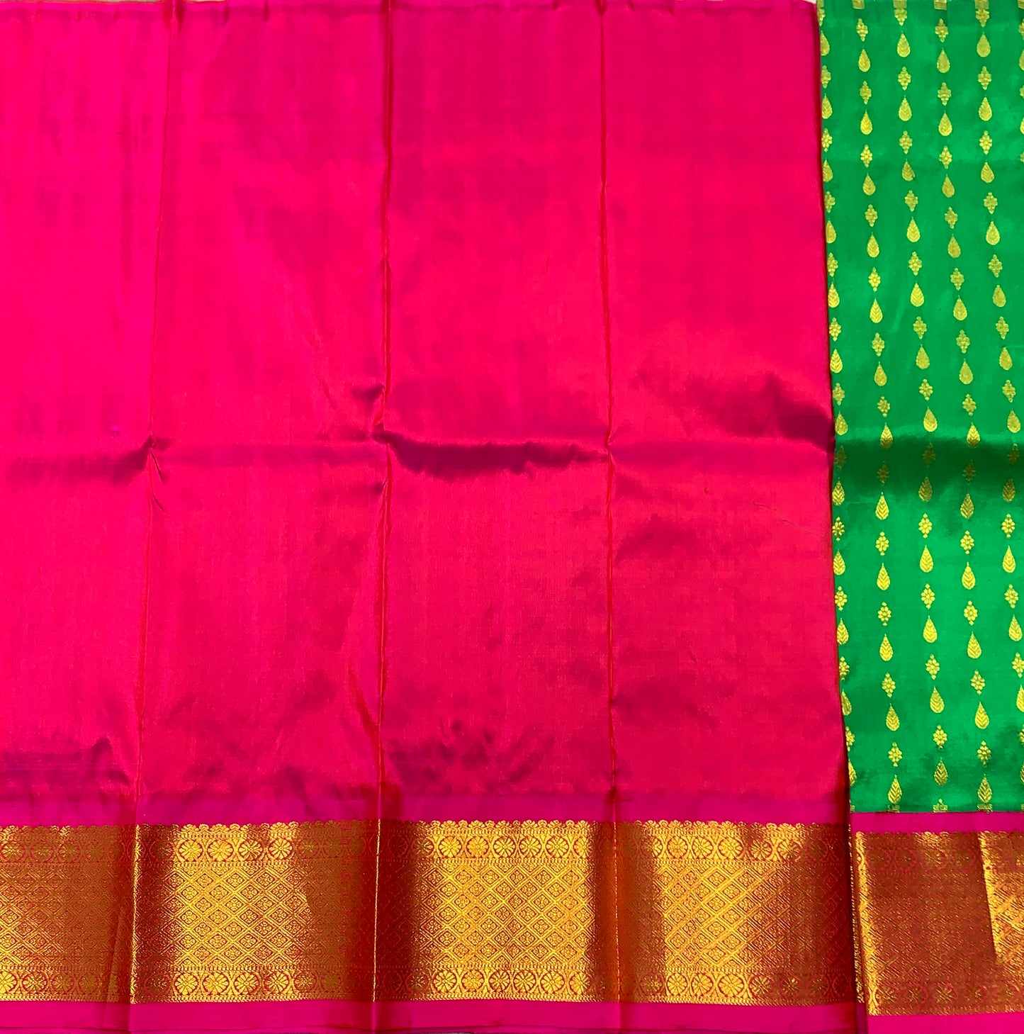 Light Green Shade Pure Kanchipuram Kids Pattu Pavadai with Contrast Border for Newborn to 2 Years