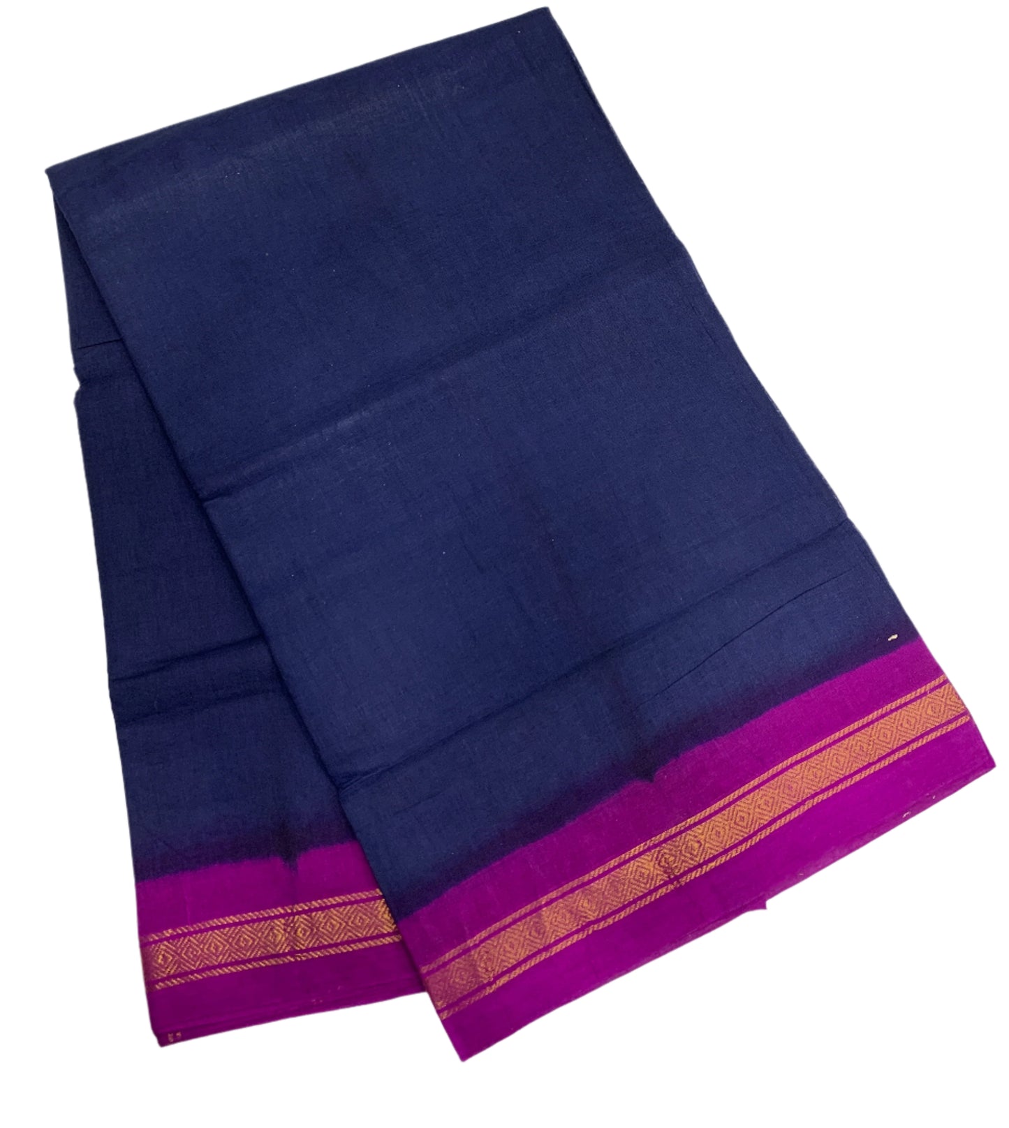 Chettinad Cotton Saree Navy Blue Shade with Magenta and Zari Border