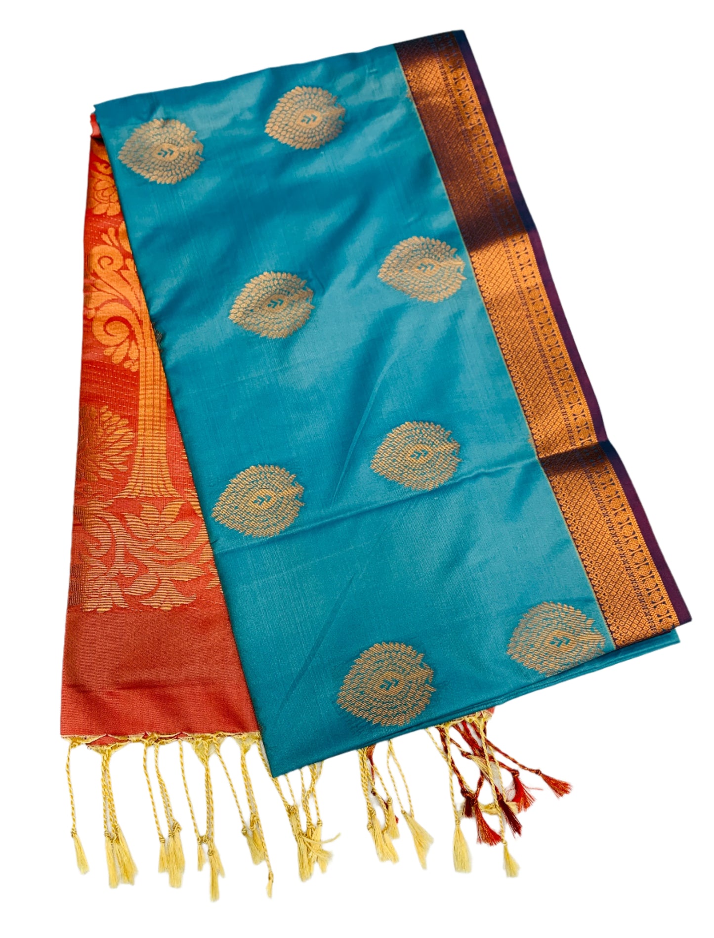 Soft Vegan Silk Saree Sky Blue Colour with Copper Border
