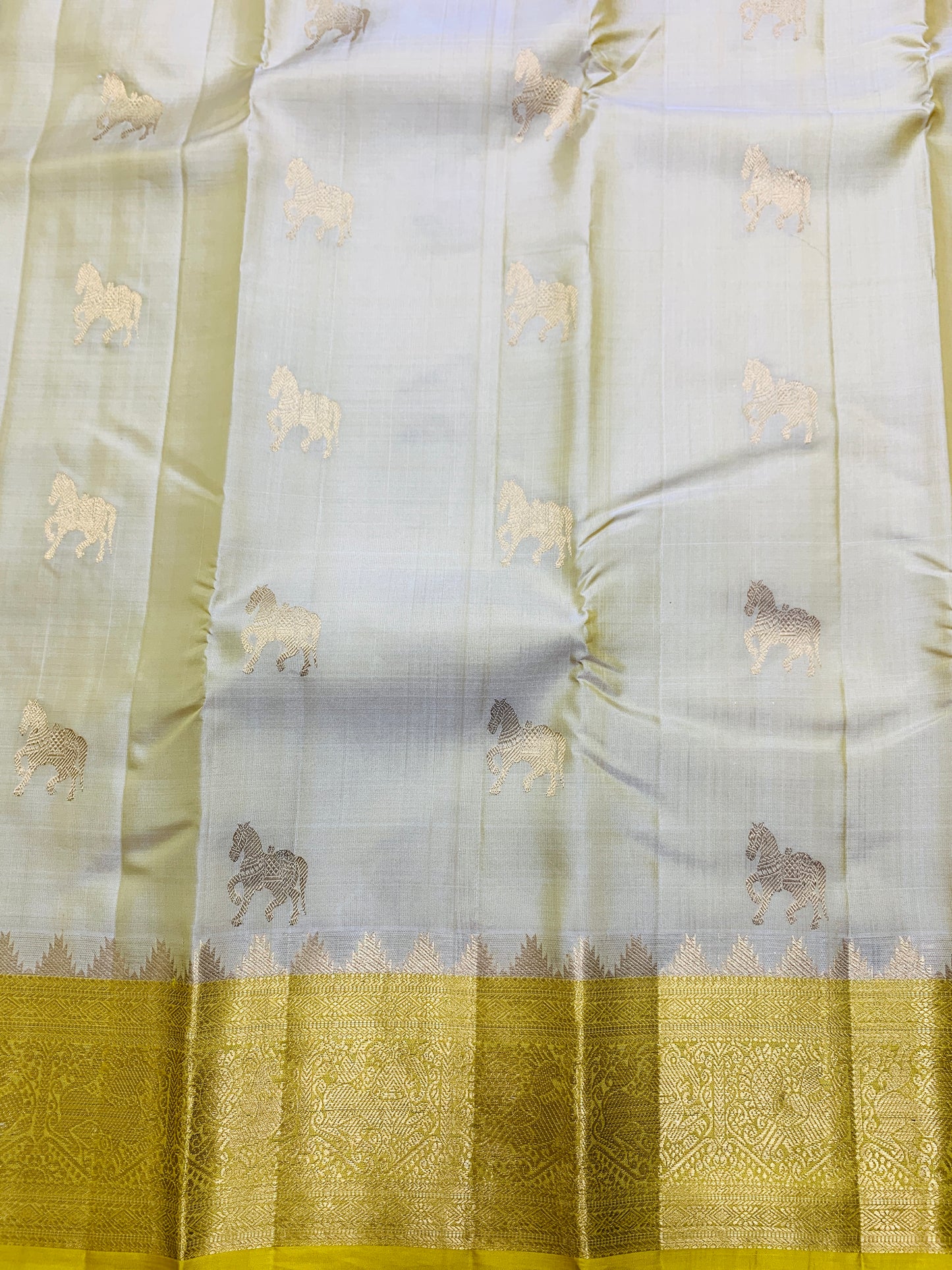 Pure Kanchipuram Silk Saree Ivory Colour with Light Yellow Border