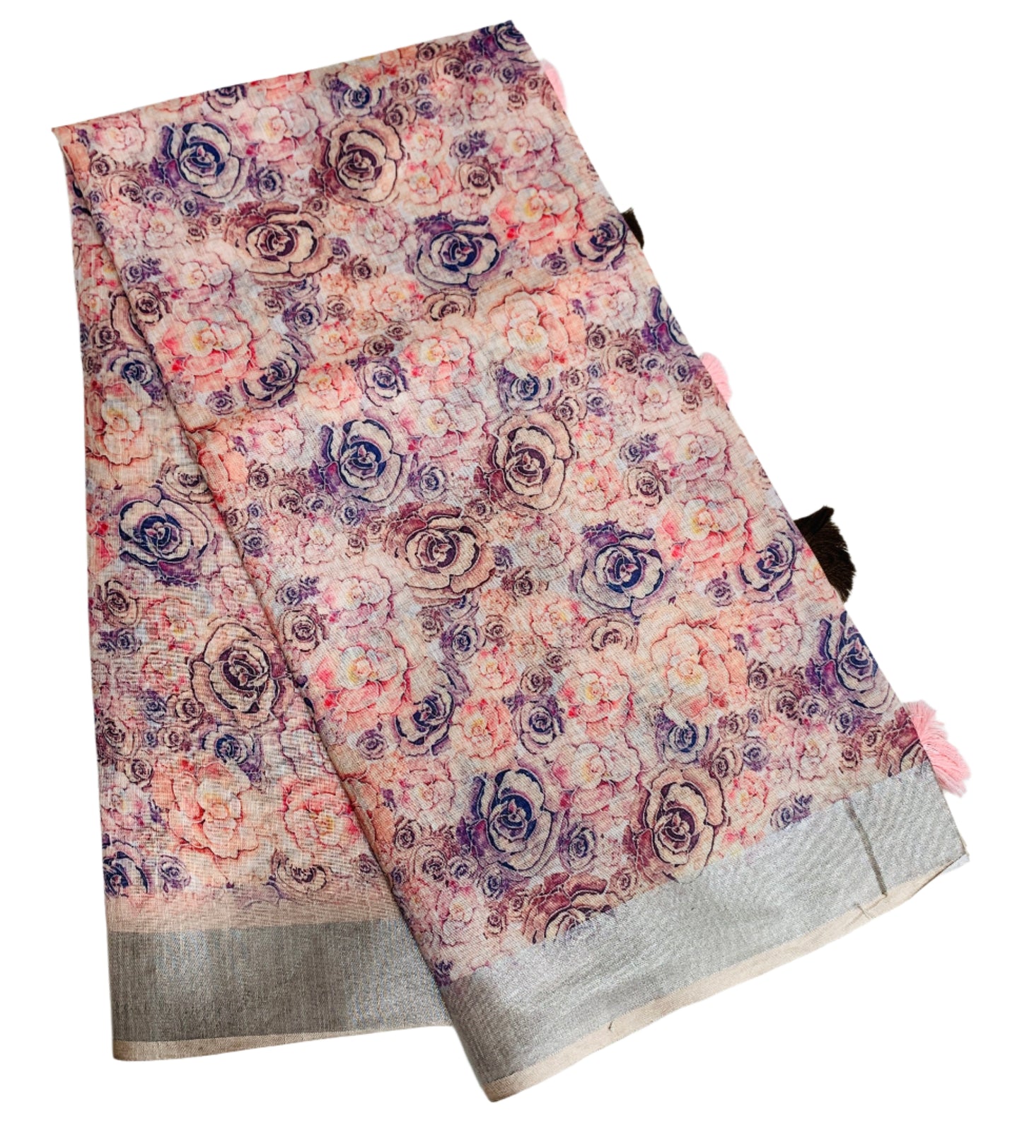 Jute Cotton Saree Baby Pink Colour with Thread Border