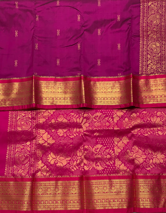 Pure Kanchipuram Silk Saree Magenta Colour with Pink Border