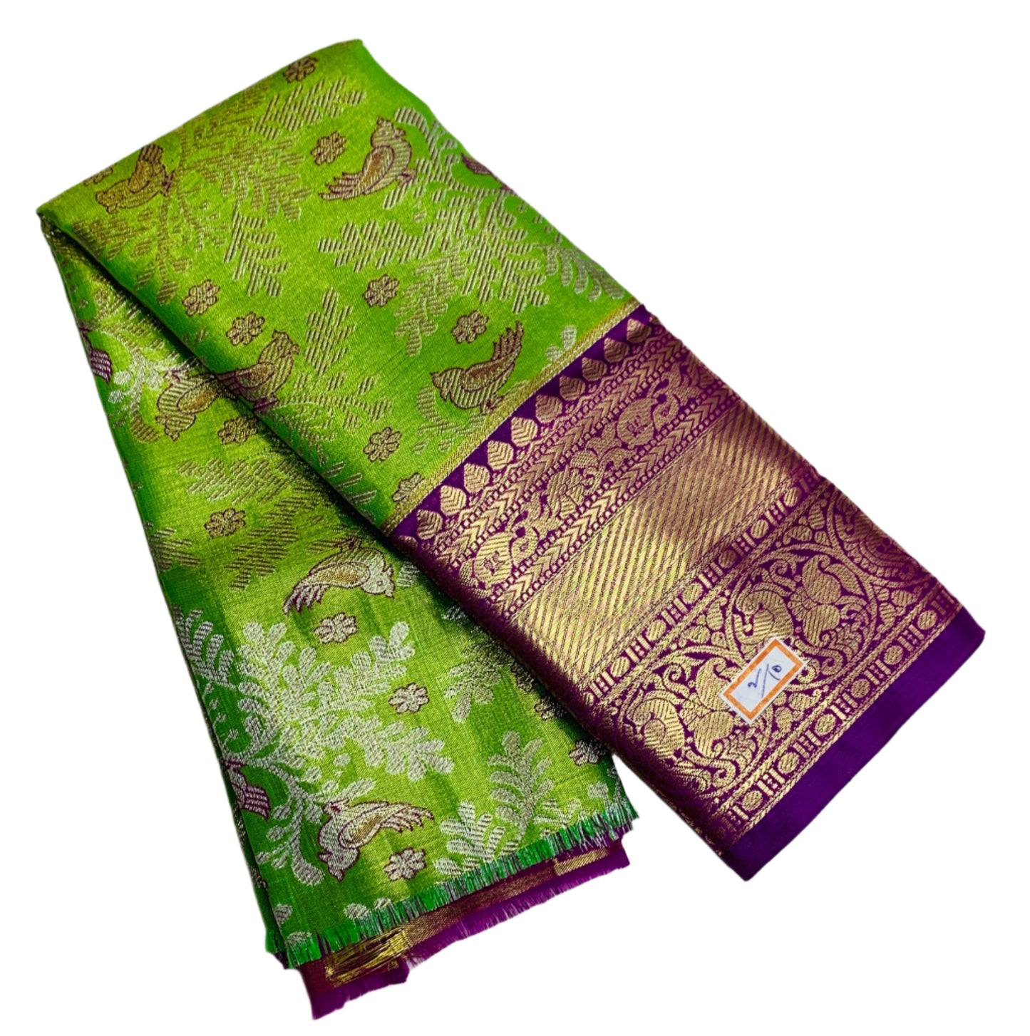 Light Green Shade Vegan Silk Kids Pattu Pavadai with Contrast Border for Newborn to 2 Years