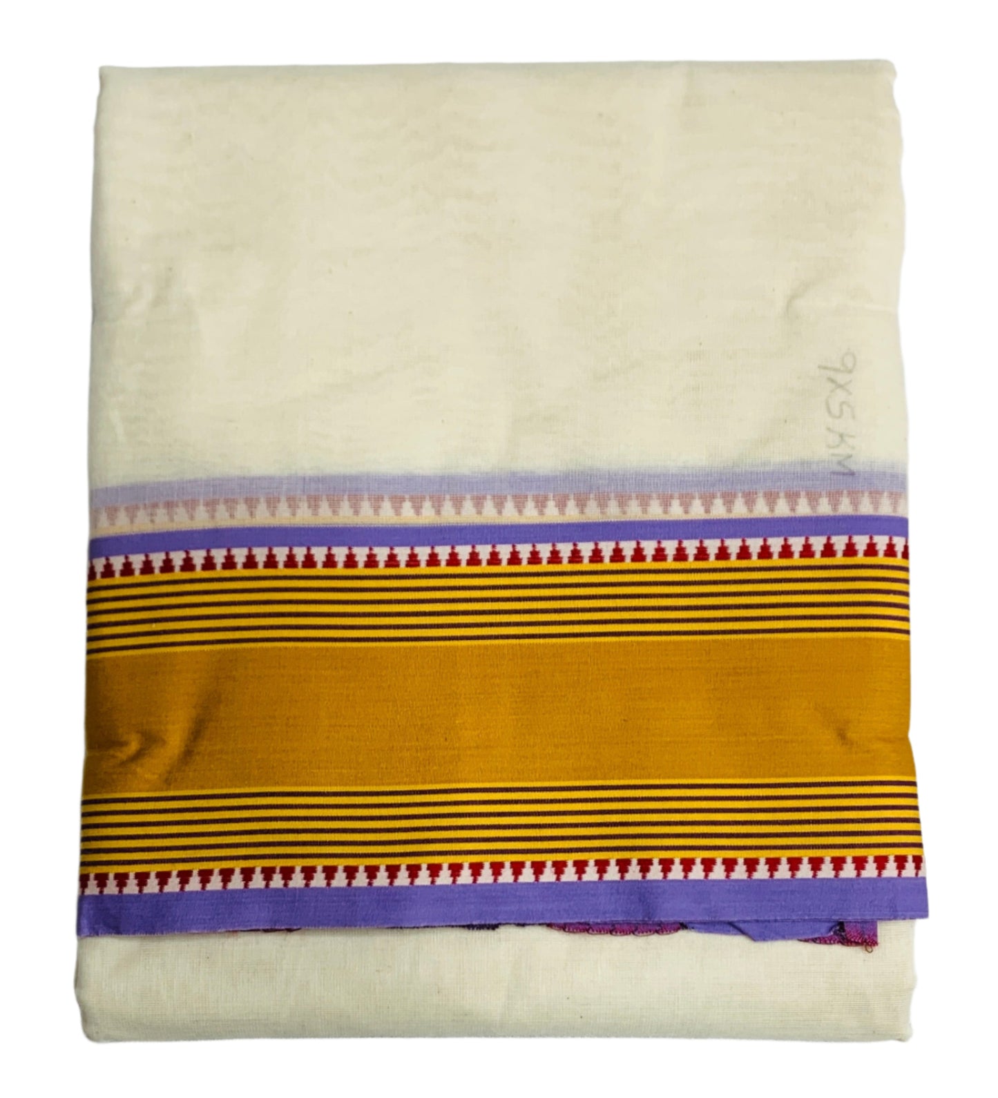 9X5 Cotton Unbleached Dhoti Mustard Border with Angavastram