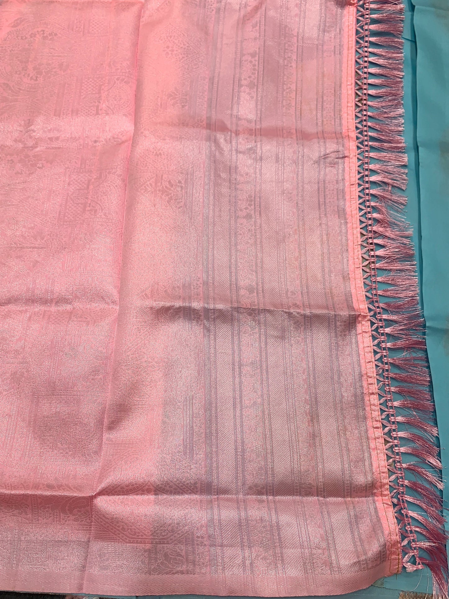 Paper Silk Saree Sky Blue Colour with Baby Pink Colour Shade Border