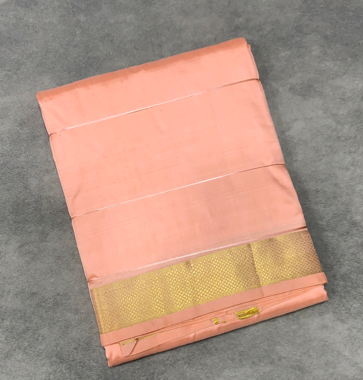 9X5 Pure Silk Dhoti Peach Colour with Medium Golden Zari Border