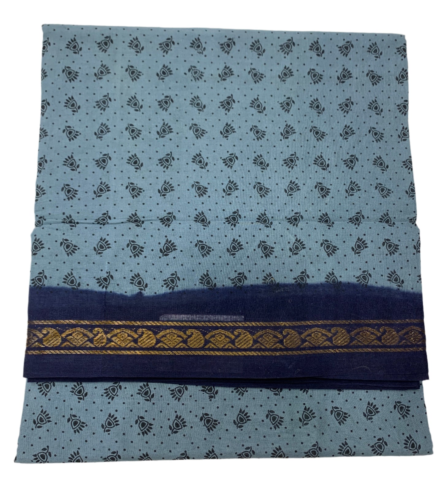 9 yards Cotton Saree Gray Colour with Navy Blue Border