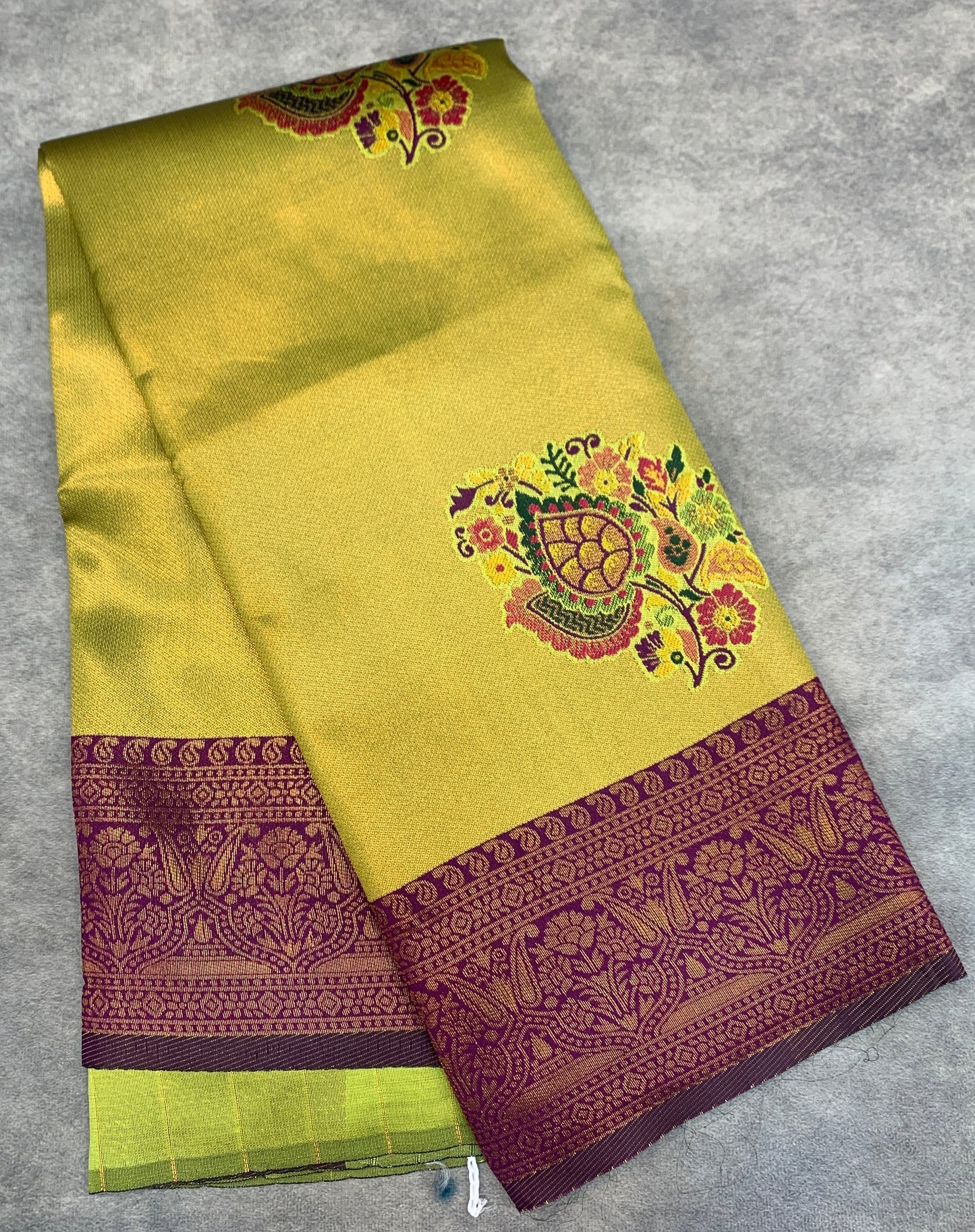 Fancy Tissue Saree Lime Green Colour with Magenta Border