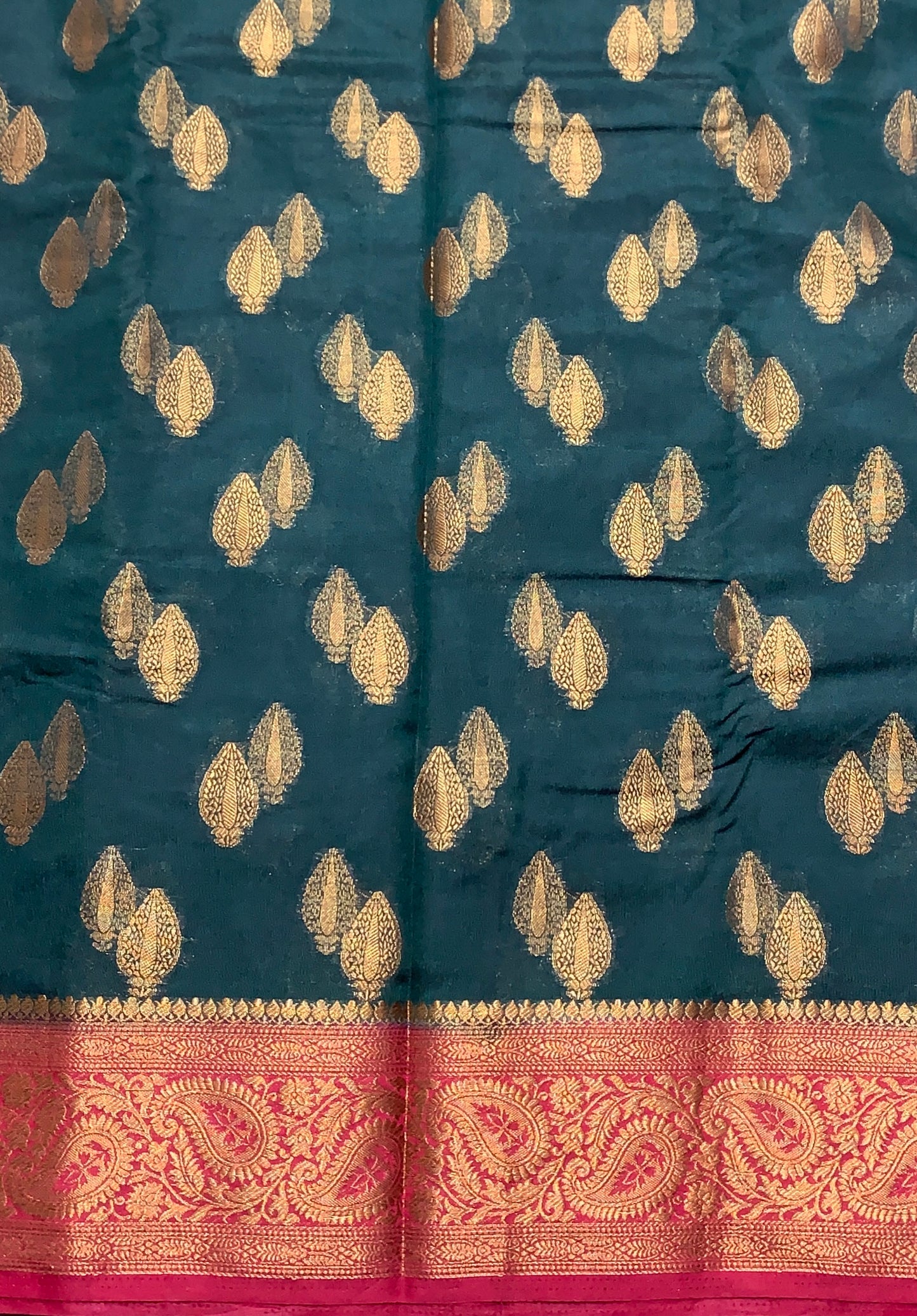 Crepe Saree Green Colour with Maroon Border