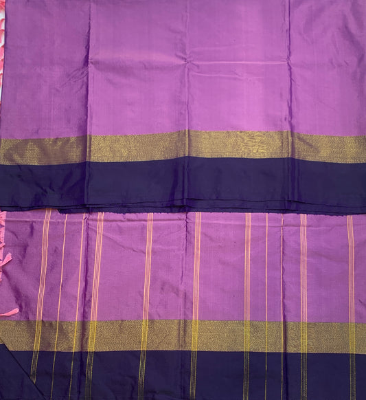 Arani Silk Saree Dark Lavender Colour with Navy Blue Border