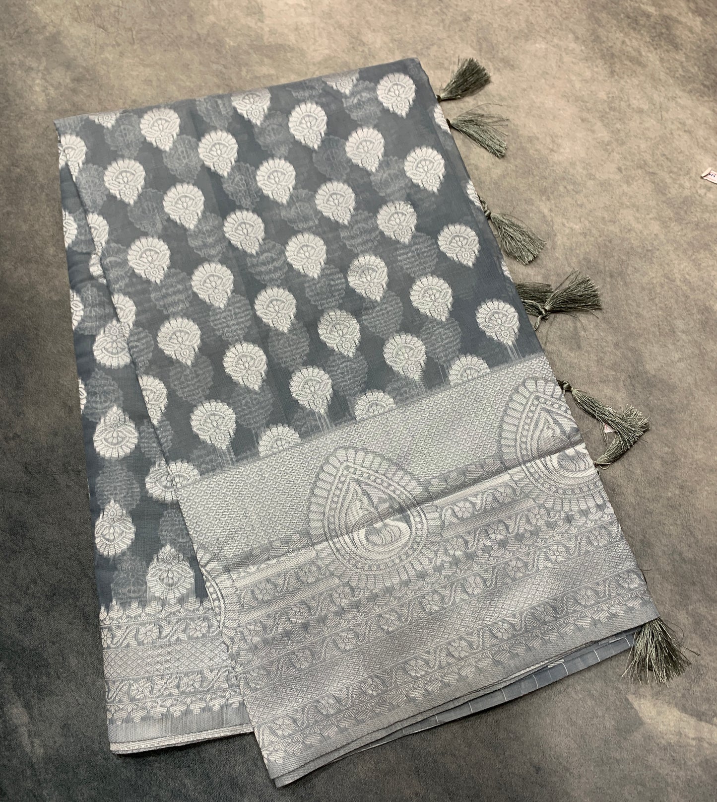 Banaras Katan Saree Gray Colour with Katan Work Border
