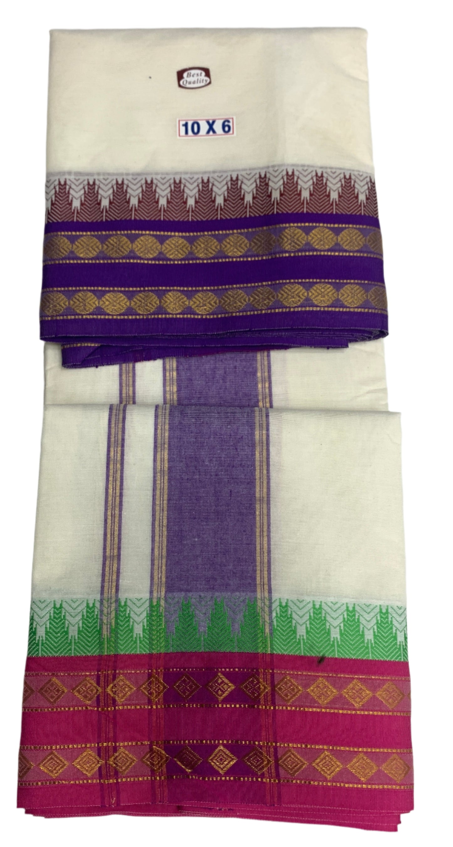 10X6 Cotton Unbleached Dhoti with Violet Border