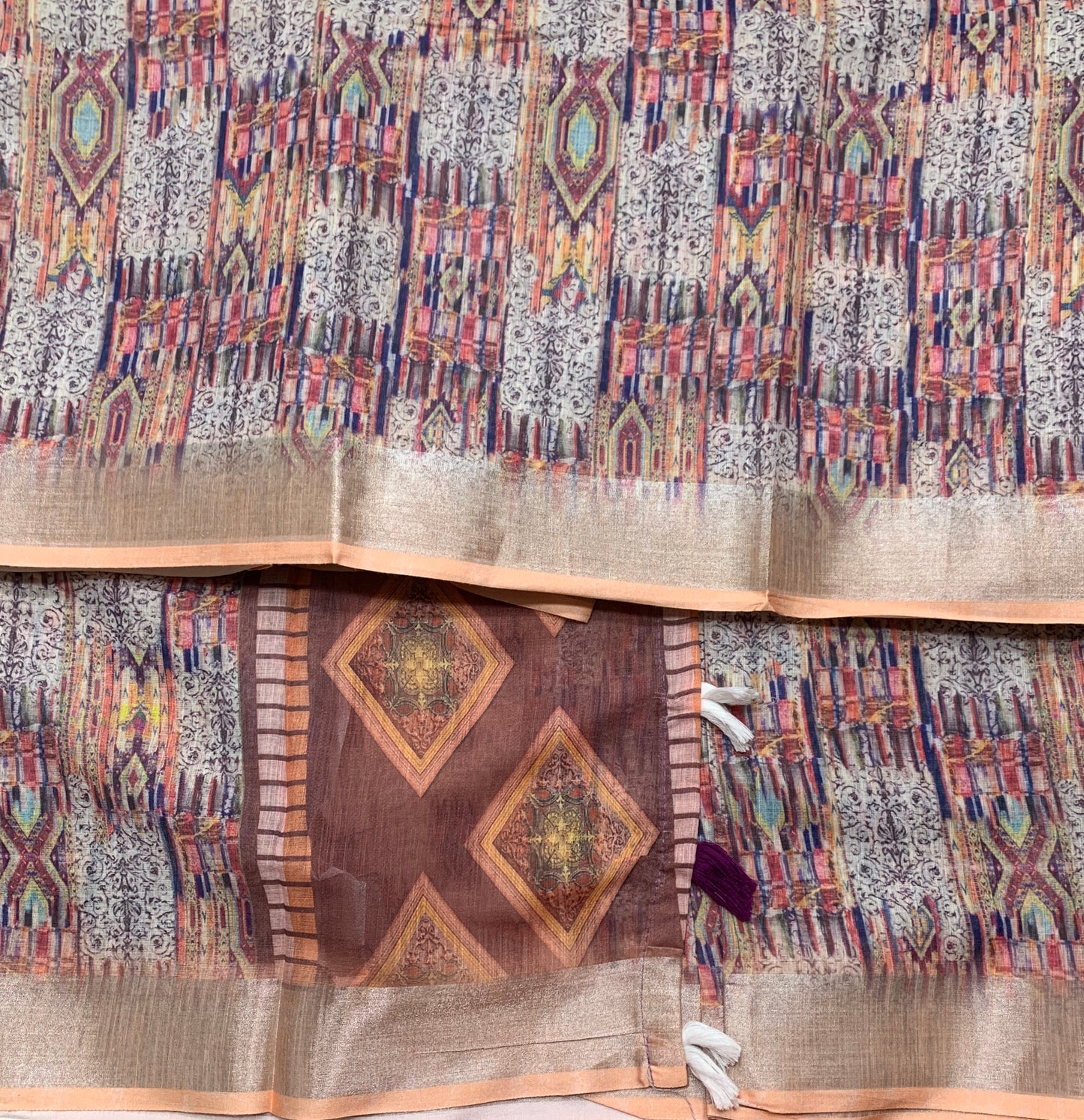 Jute Cotton Saree Multi Colour with Thread Border