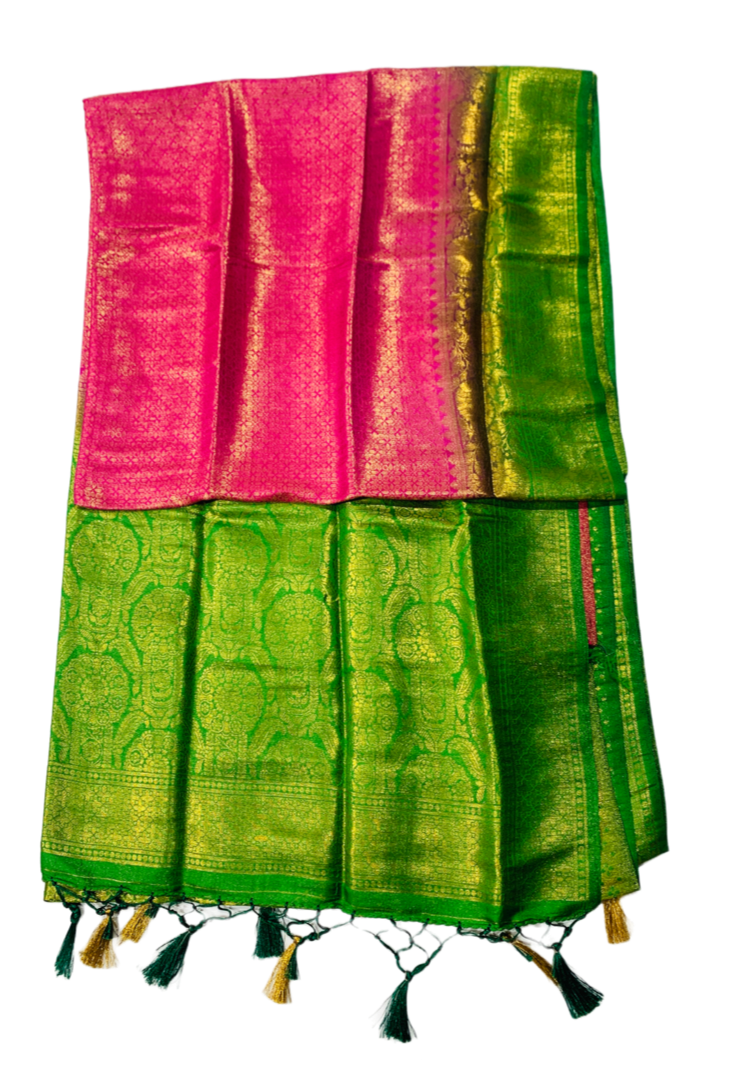Soft Silk Saree Pink Colour with Light Green Pallu