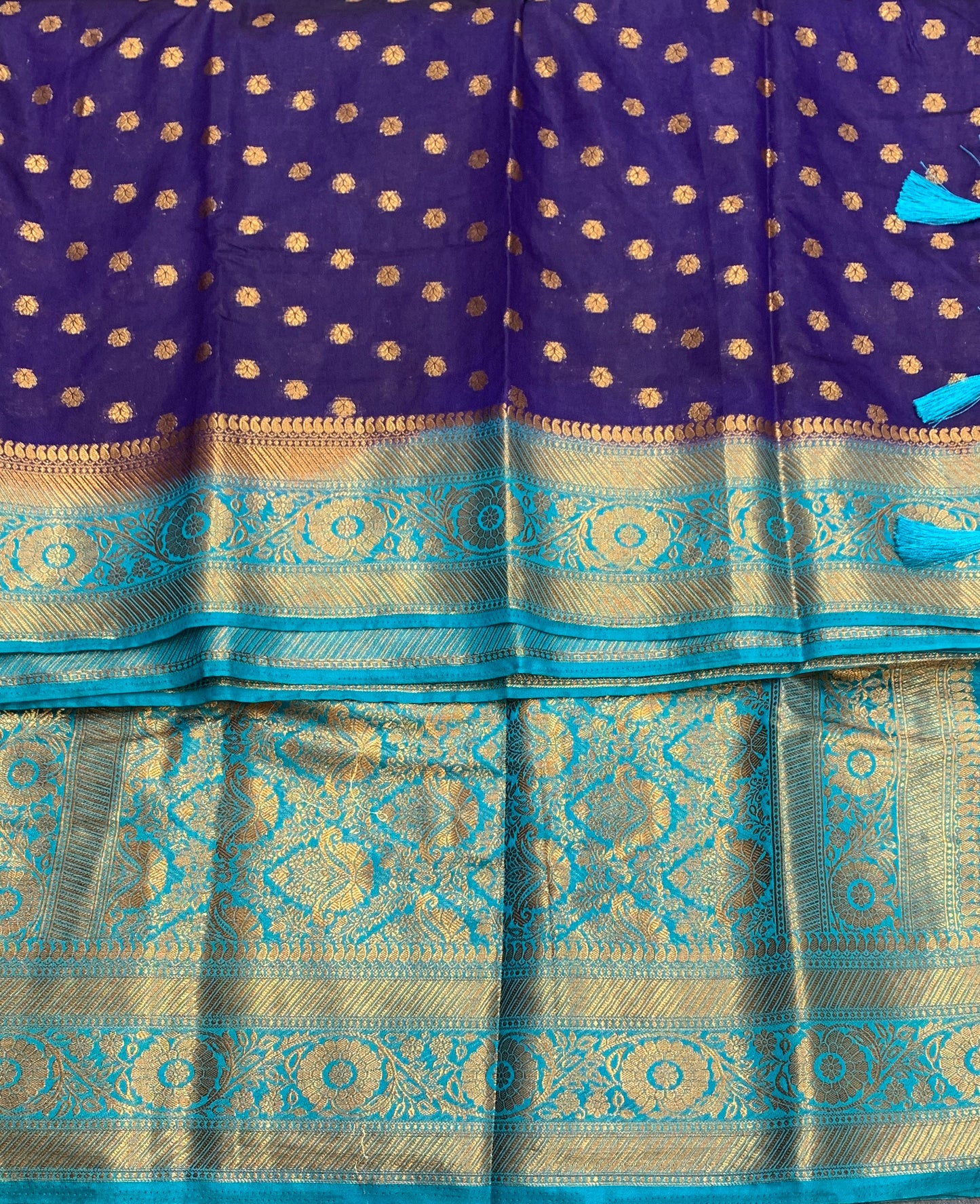 Crepe Saree Navy Blue Colour with Sky Blue Border