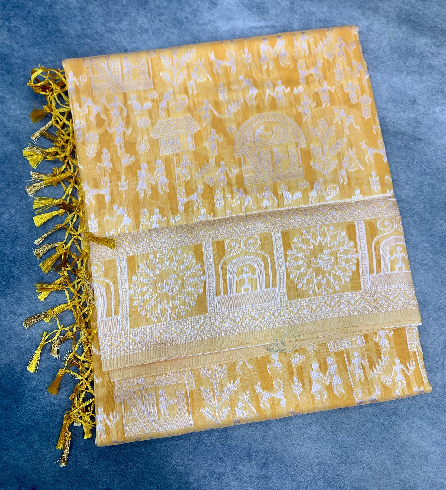 Banaras Katan Saree Yellow Colour with Katan Work Border