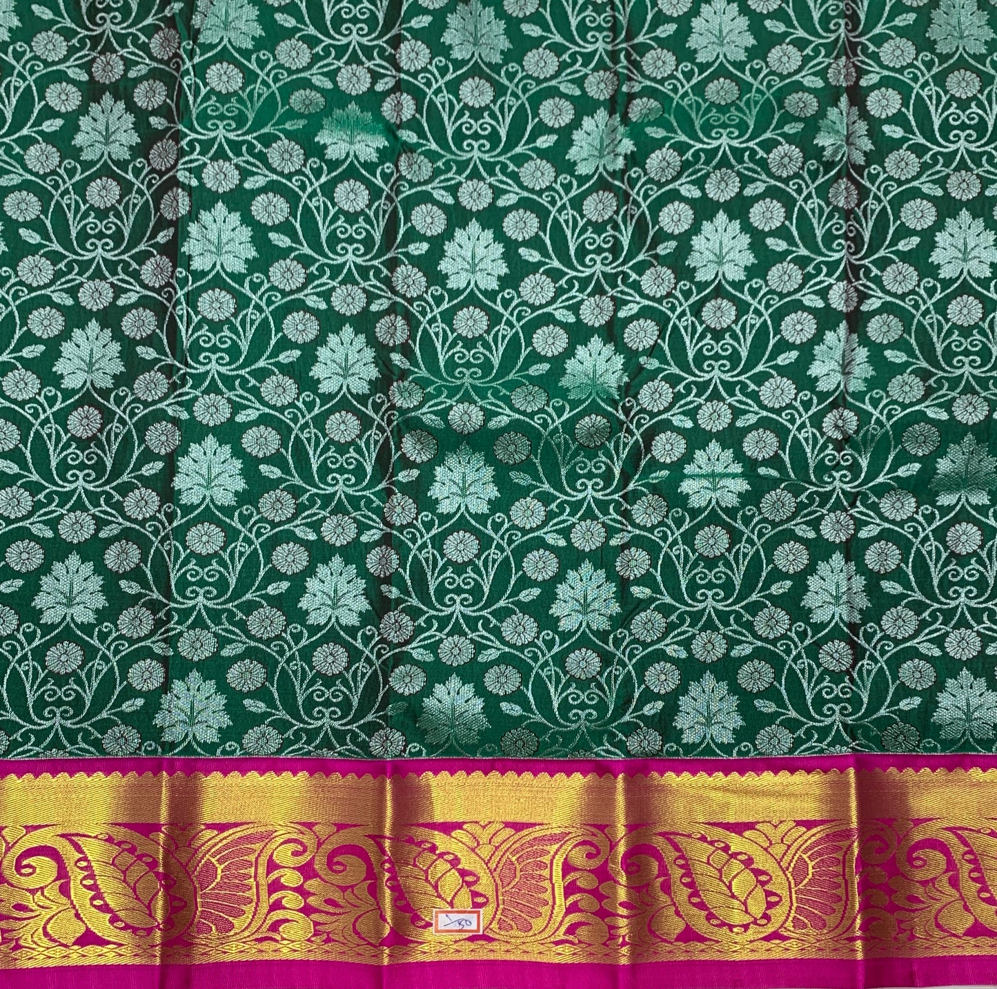 Peacock Green Shade Vegan Silk Kids Pattu Pavadai with Contrast Border for Newborn to 2 Years