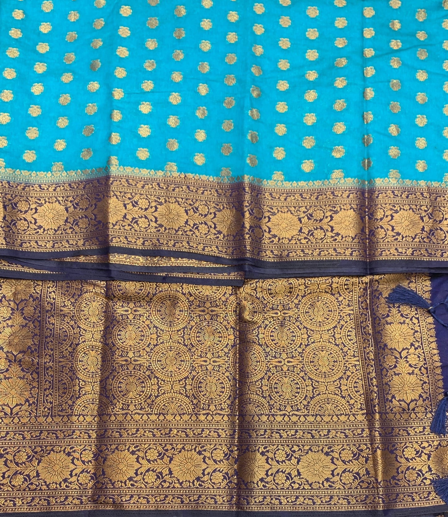 Crepe Saree Sky Blue Colour with Navy Blue Border