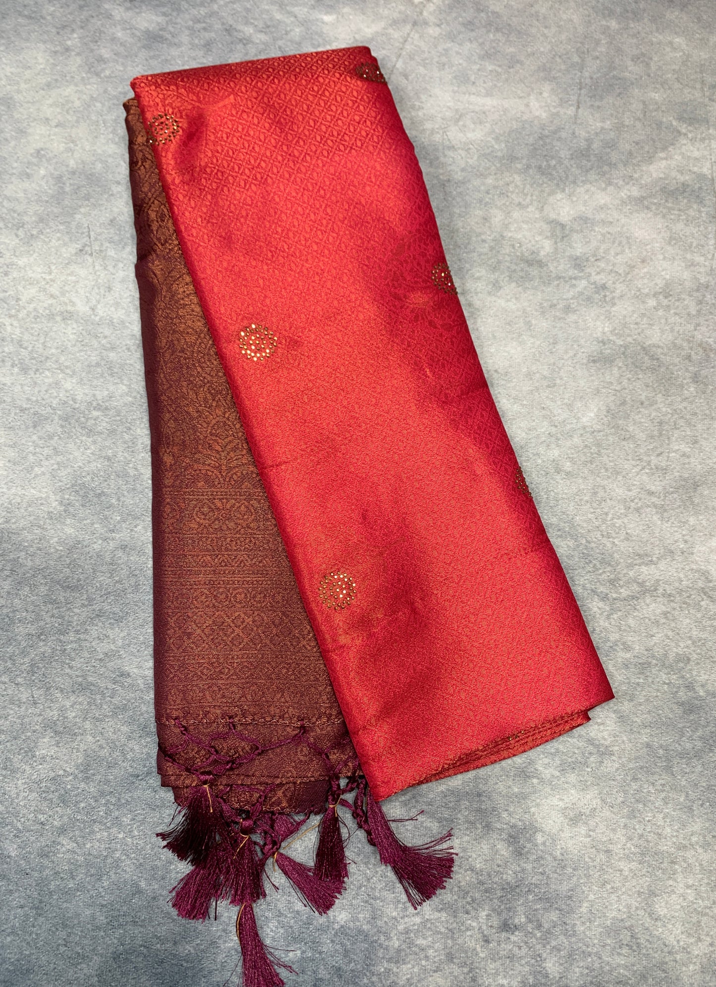 Soft Silk Saree Red Colour and Stone Work with Brown Colour Pallu