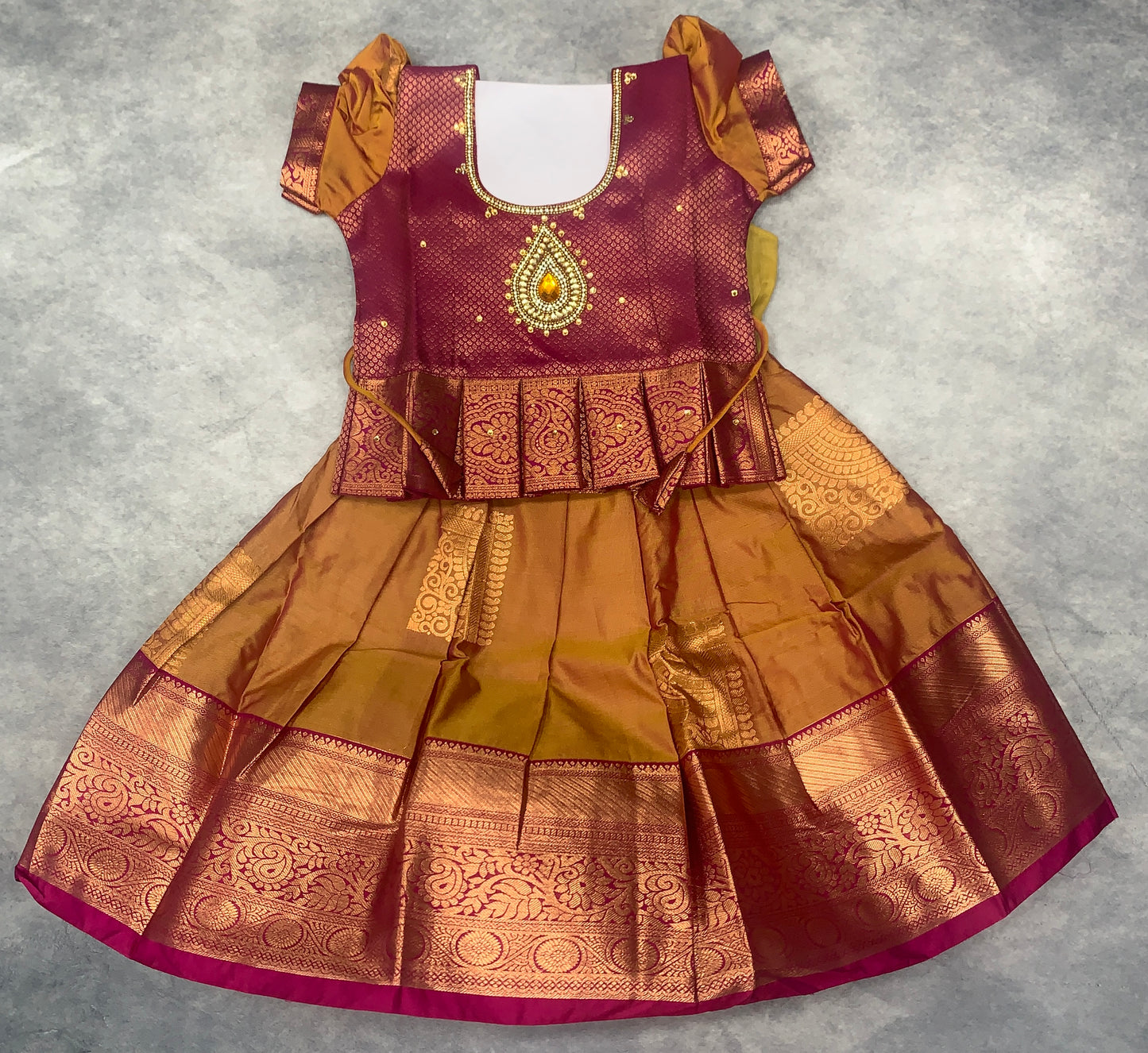 Ready To Wear Russet Colour Pavadai with Contrast Pink Blouse - 6 months Baby
