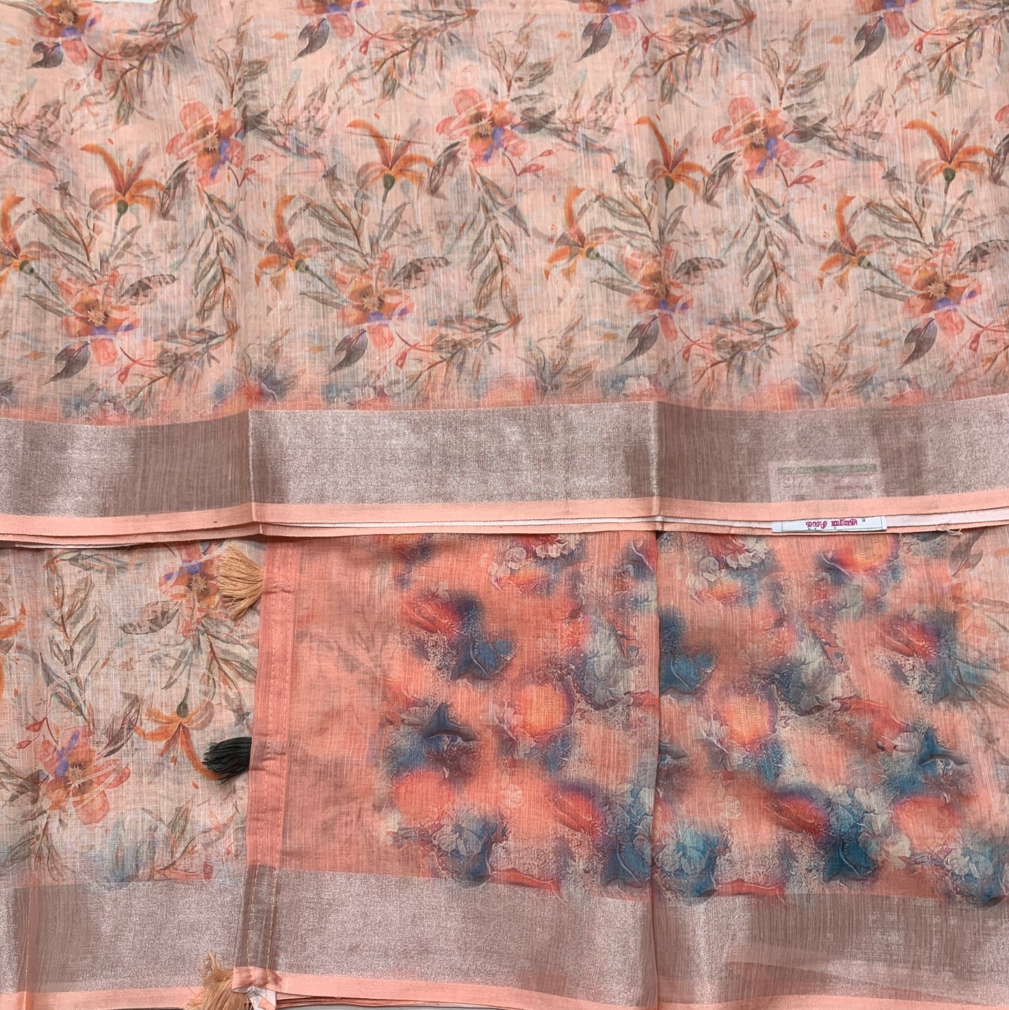 Jute Cotton Saree Peach Colour with Thread Border