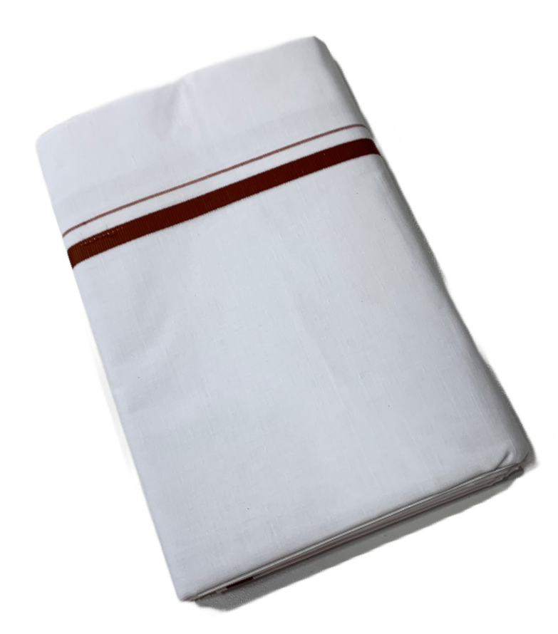 White Cotton Dhoti with Brown Border.