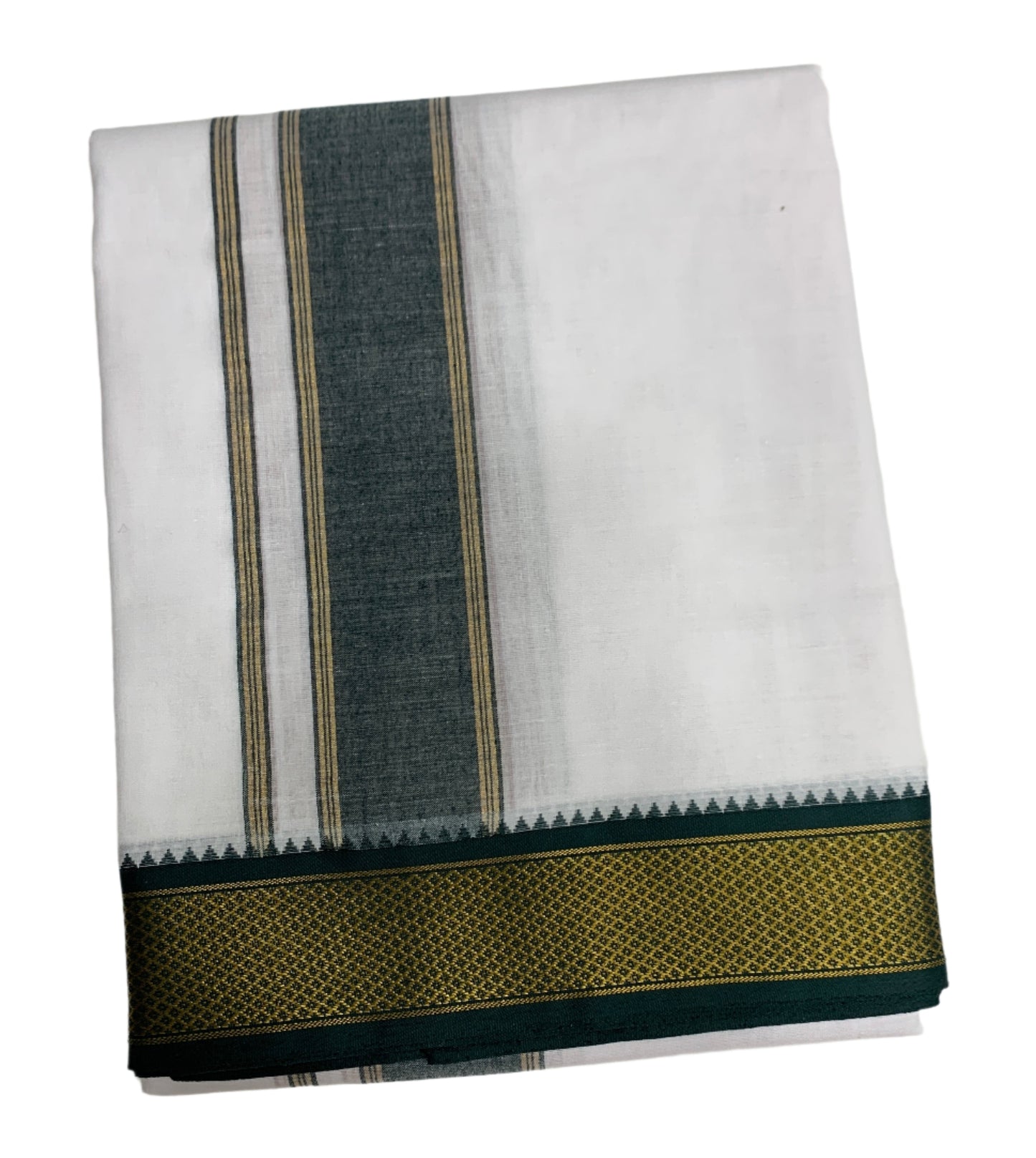 9X5 Cotton Dhoti White Green and Maroon Zari Border with Angavastram