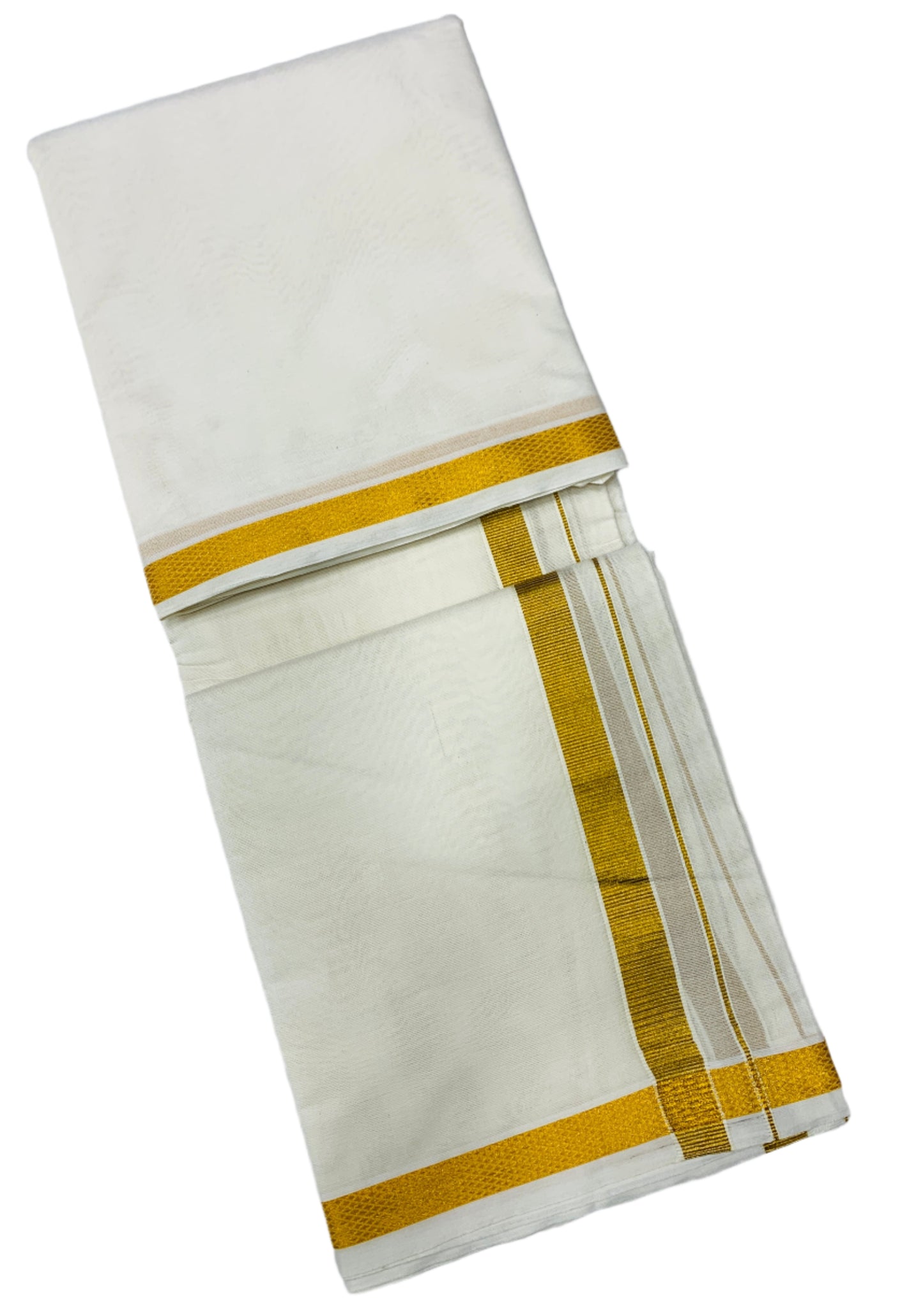 9x5 Cotton Unbleached Dhoti with Golden Border