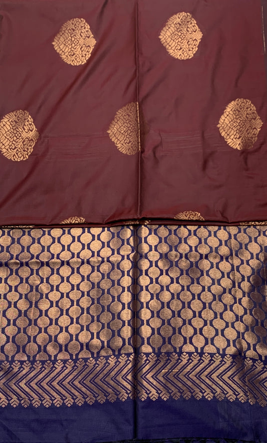 Soft Vegan Silk Saree Brown Colour with Border less