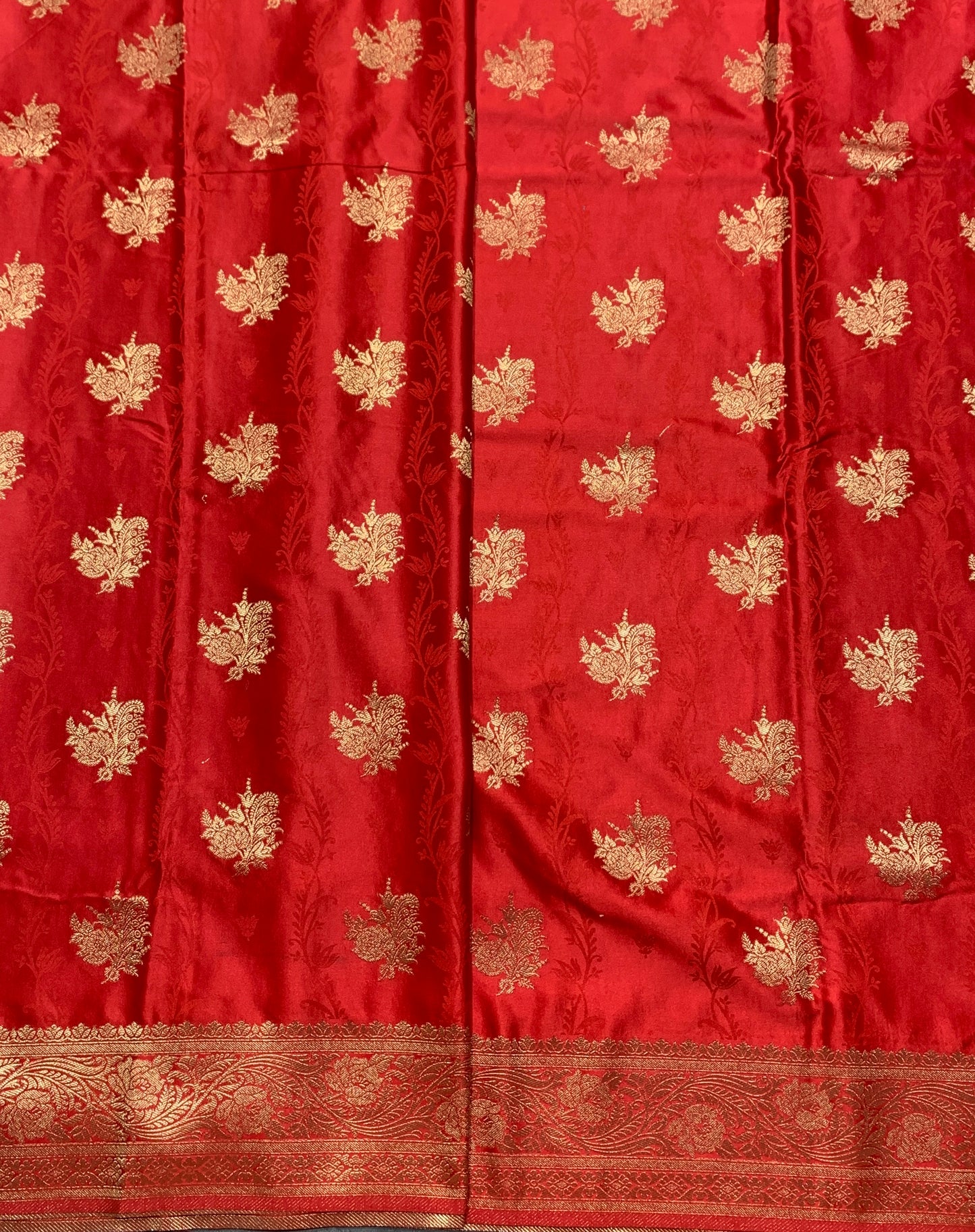 Banaras Saree Red Colour with Golden Colour Floral Design Border