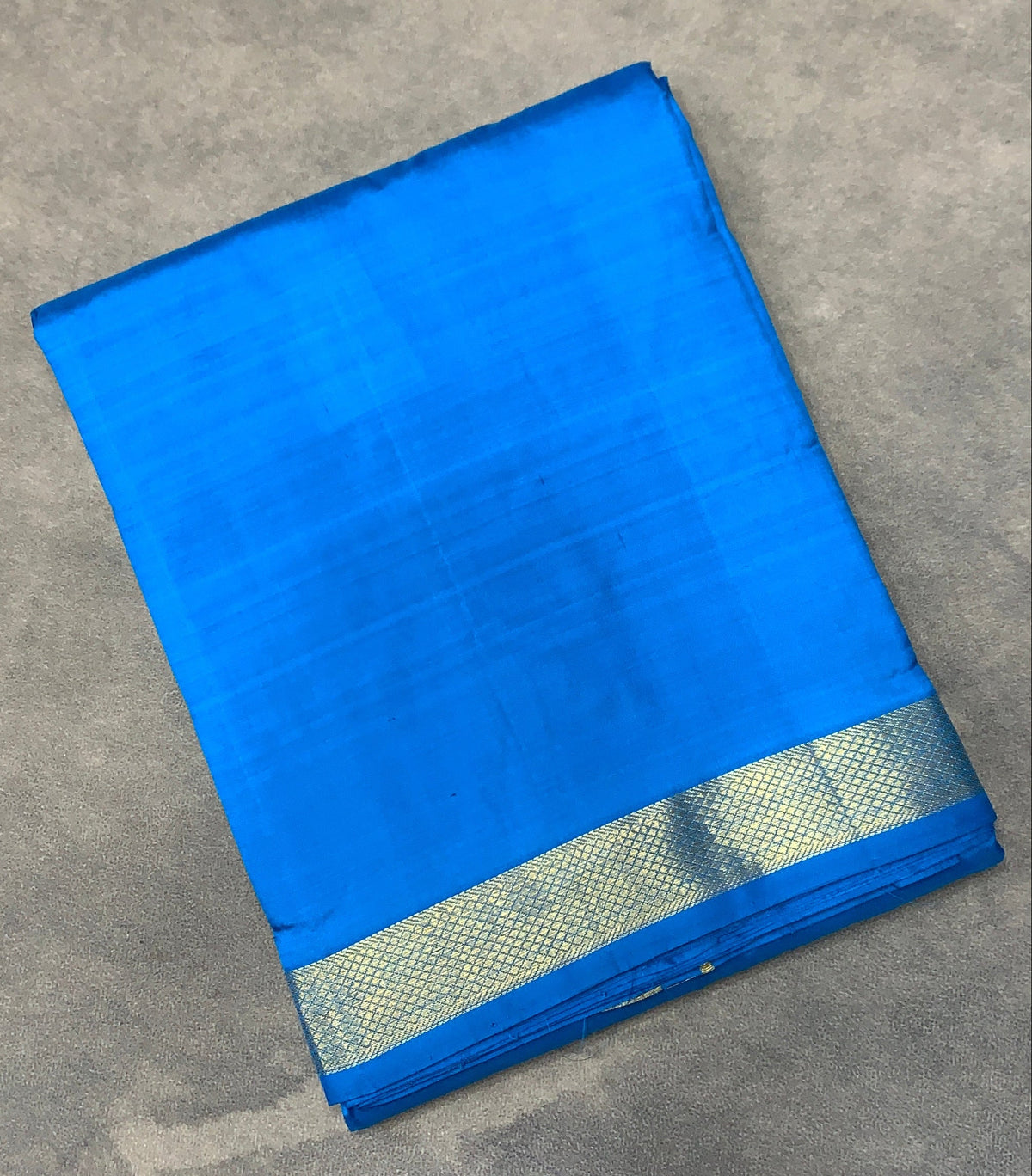 9X5 Pure Silk Dhoti Sky Blue with Small Golden Zari Border