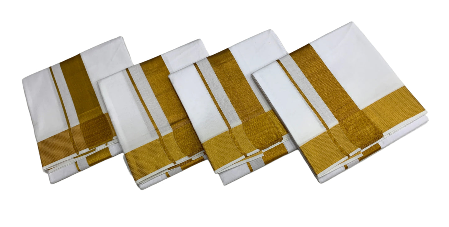 Cotton Dhoti White 4 Mulam with Big Zari Border - Pack of 4