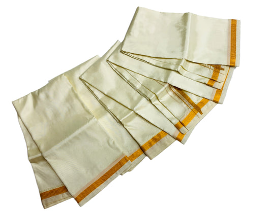 Art Silk Pooja Towel Cream Colour with Zari Border - Pack of 5