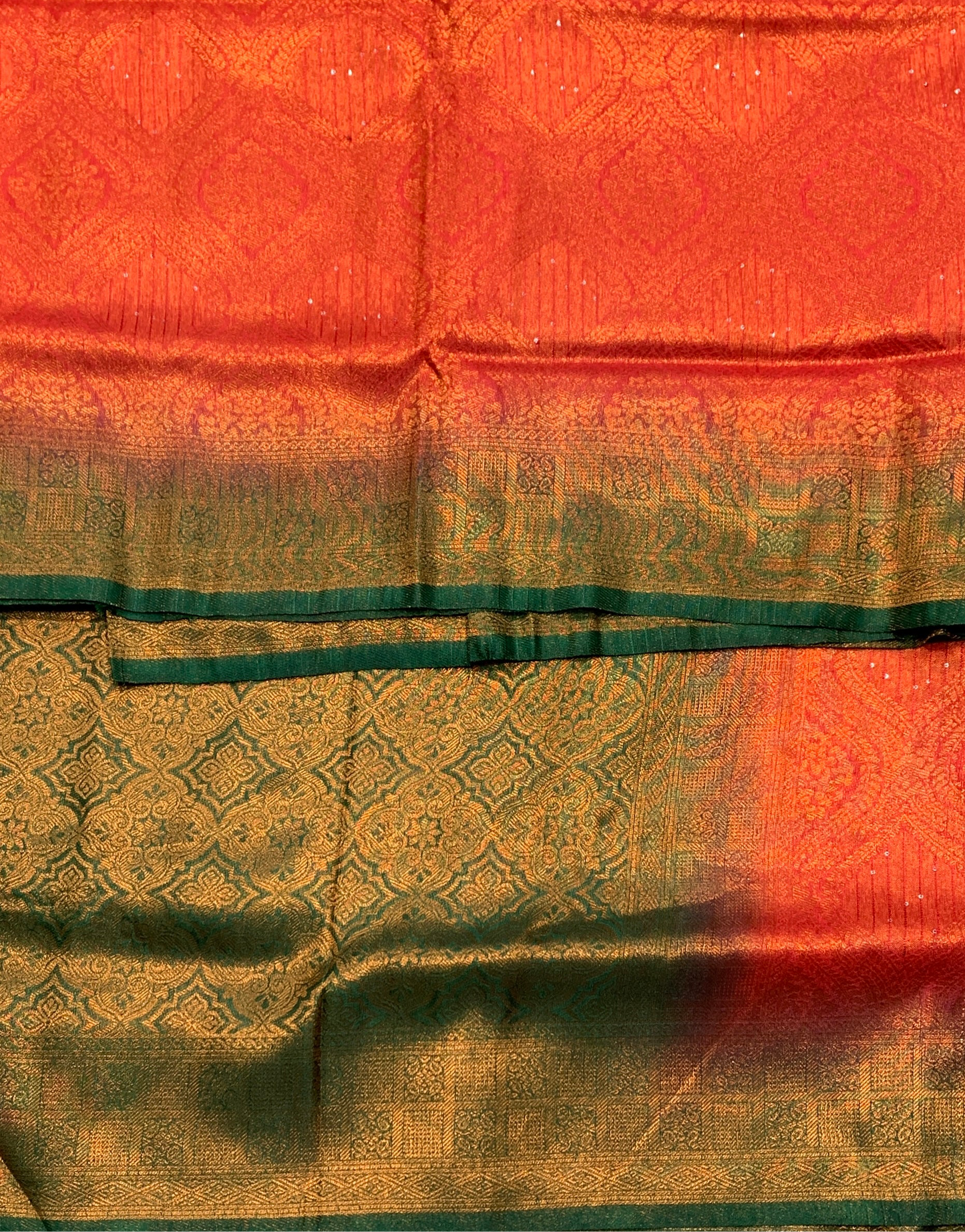 Soft Silk Saree Red Colour and Stone Work with Green Colour Pallu