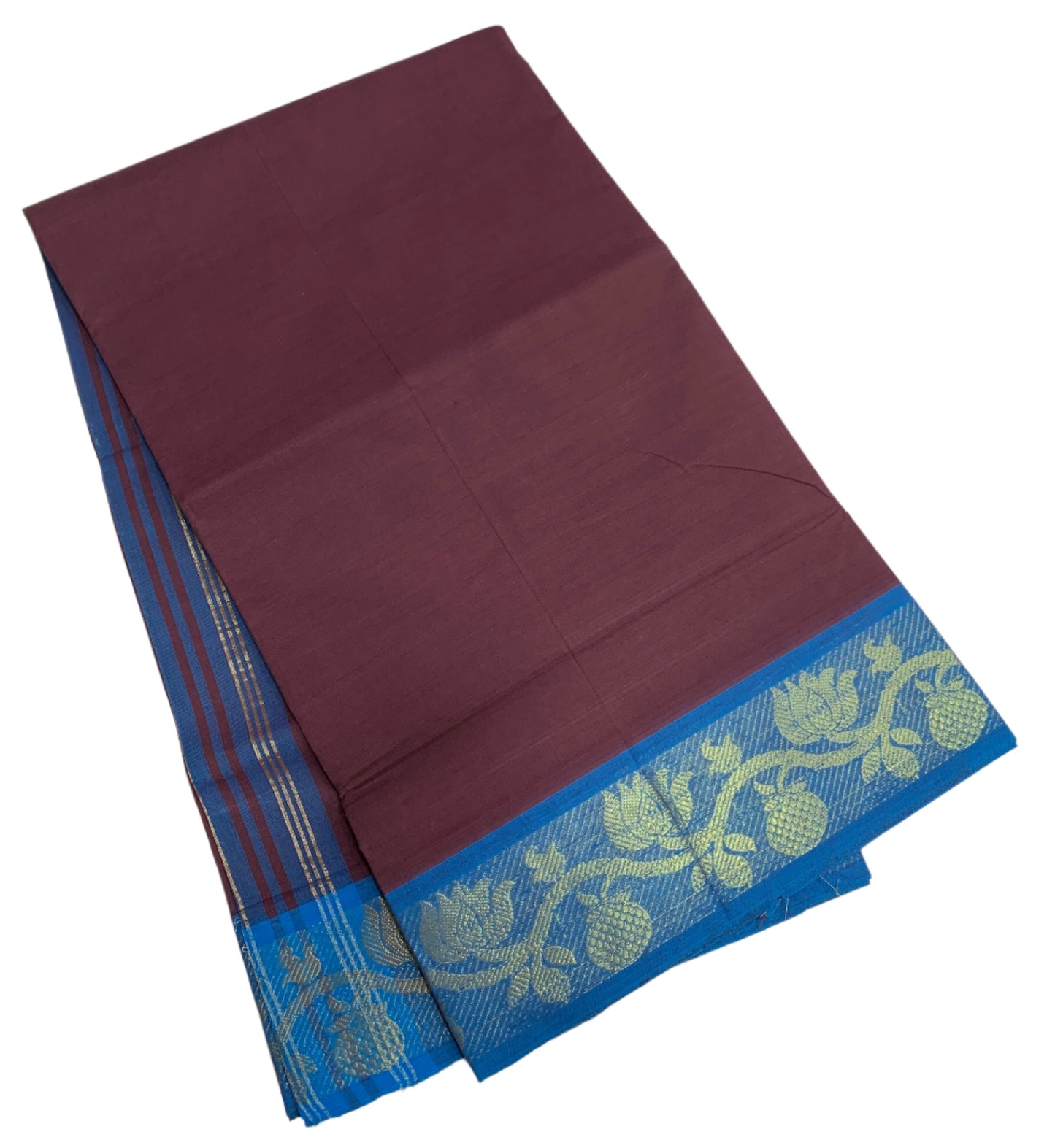 Chettinad Cotton Saree Magenta Colour with Sky Blue Border