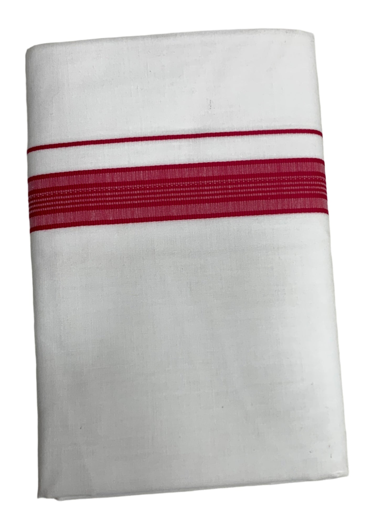 8 Mulam White Cotton Dhoti with Large Pink Border