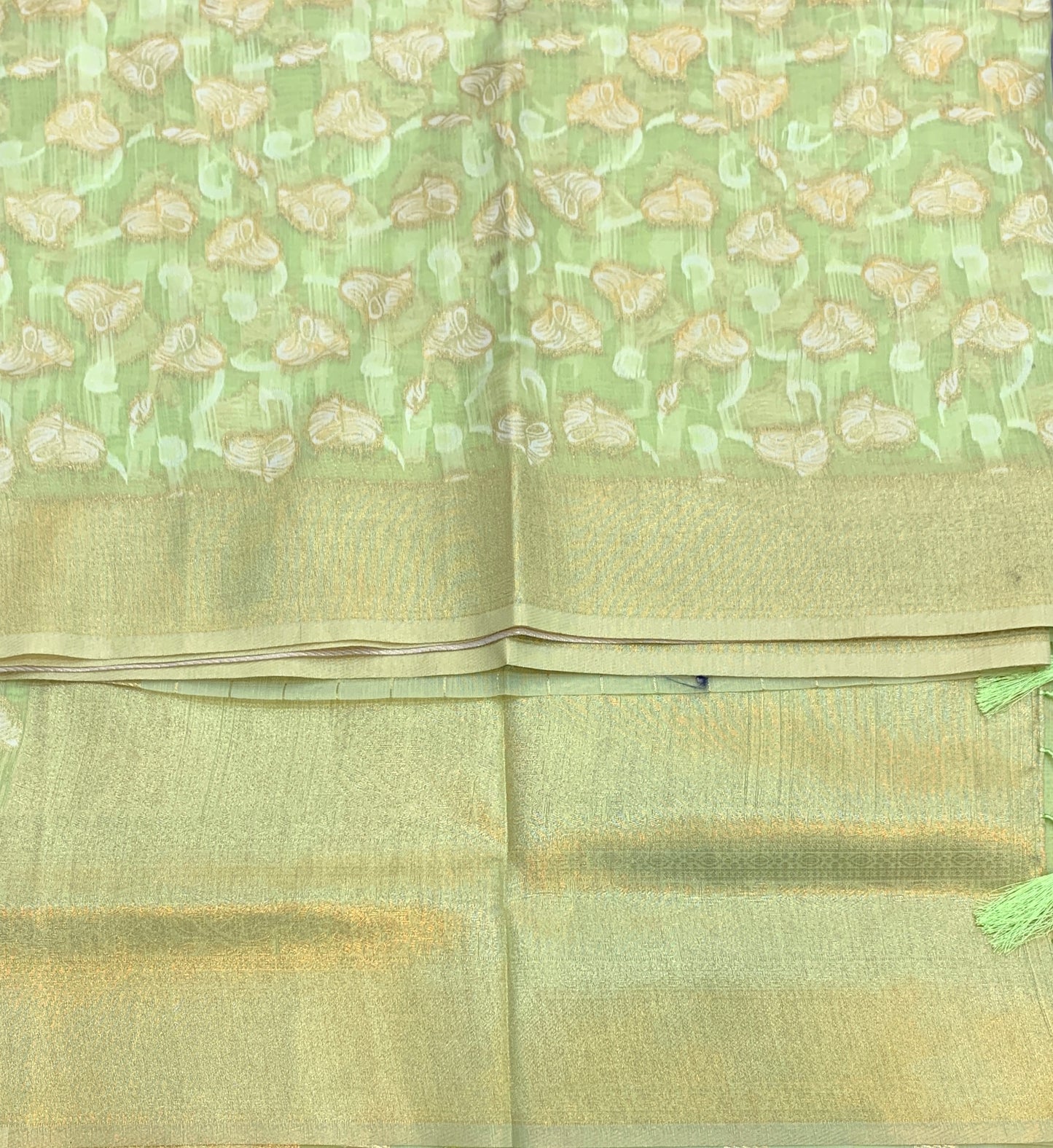 Banaras Katan Saree Apple Green Colour with Katan Work Border